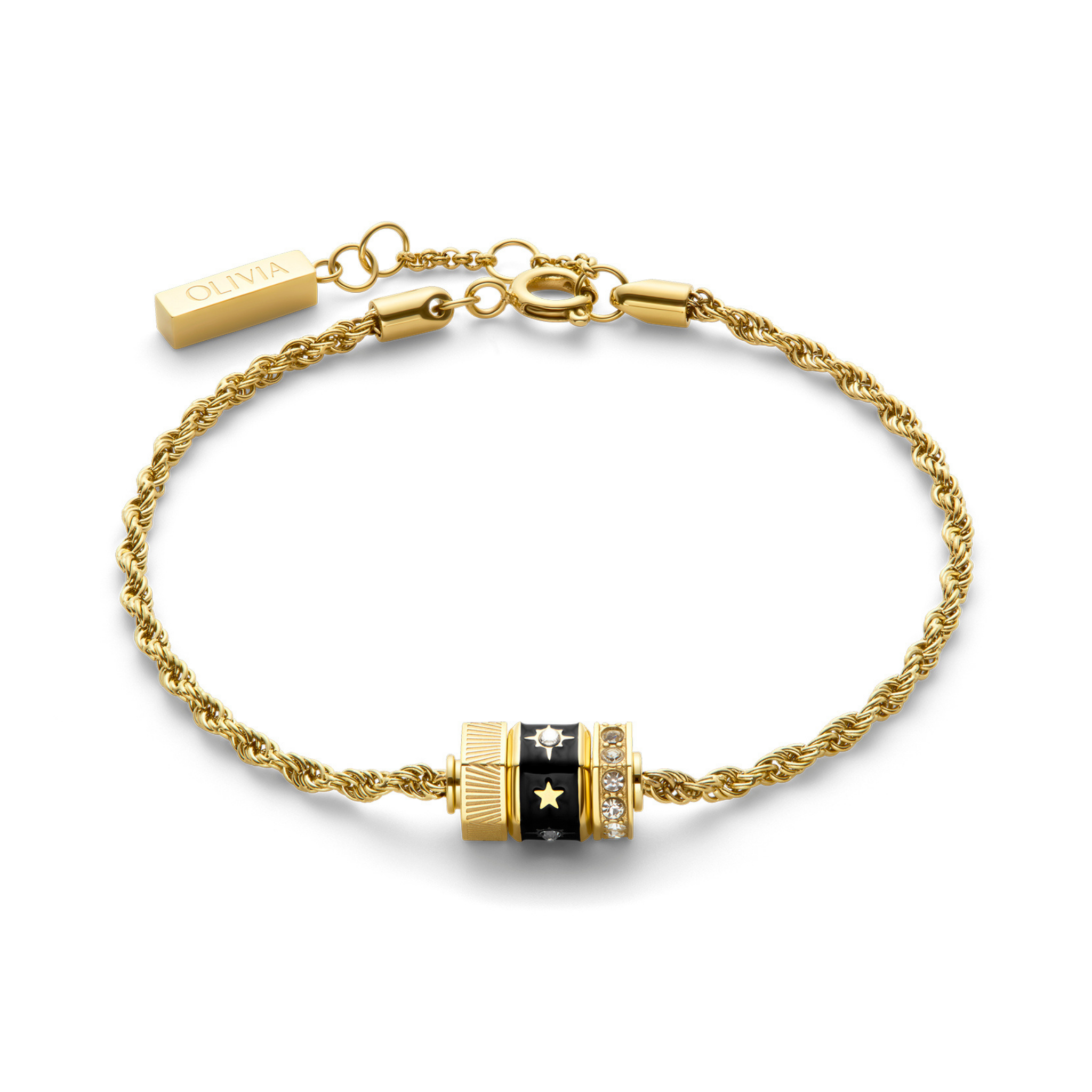 Womens Olivia Burton Gold/Black Bead Charms Bracelet