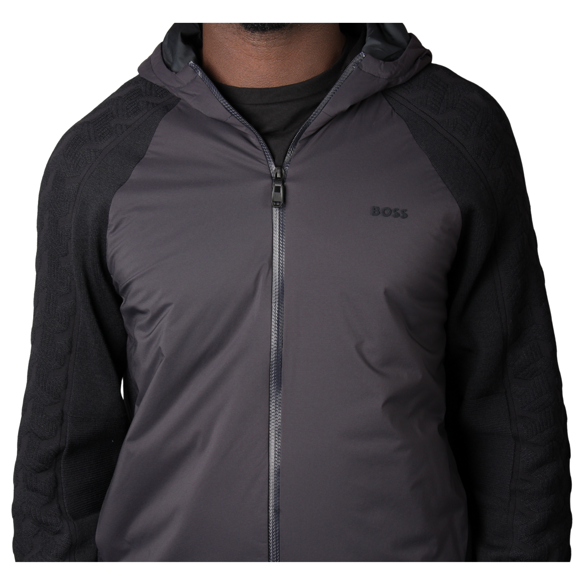 Mens BOSS Dark Blue KN_Mirror Hybrid Knitted Zip Hoodie