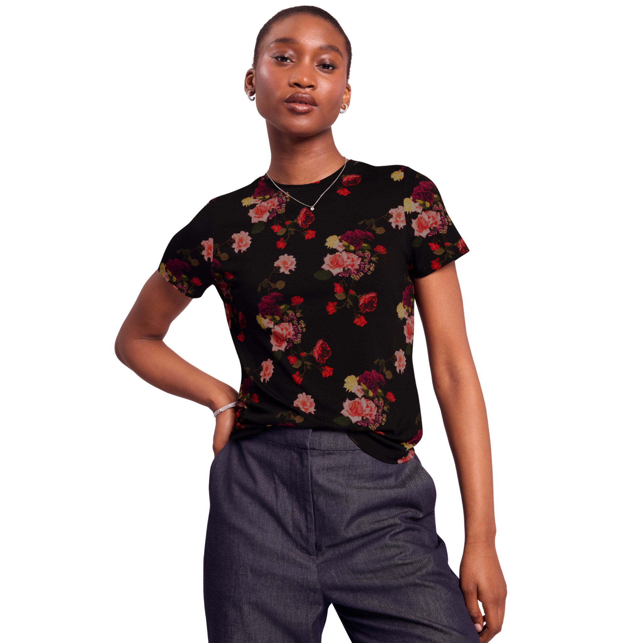 Womens Ted Baker Black Myli Printed Fitted S/s T Shirt