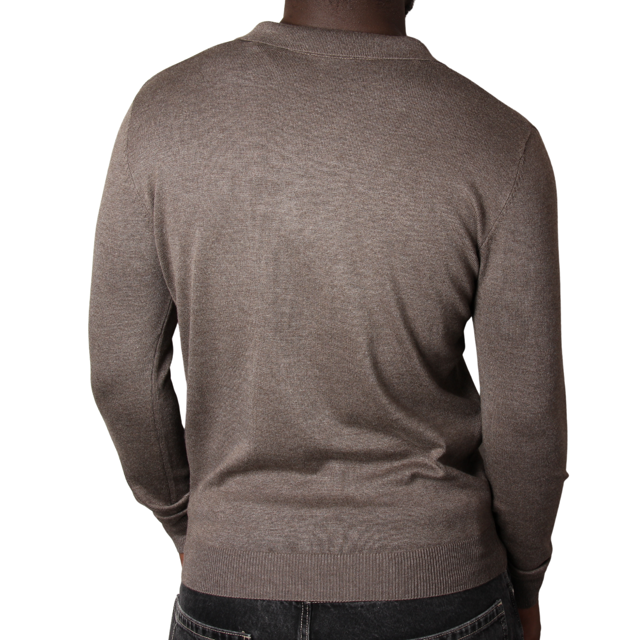 Mens SEINSE Brown Melange Open Collar Knitted L/s Polo Shirt