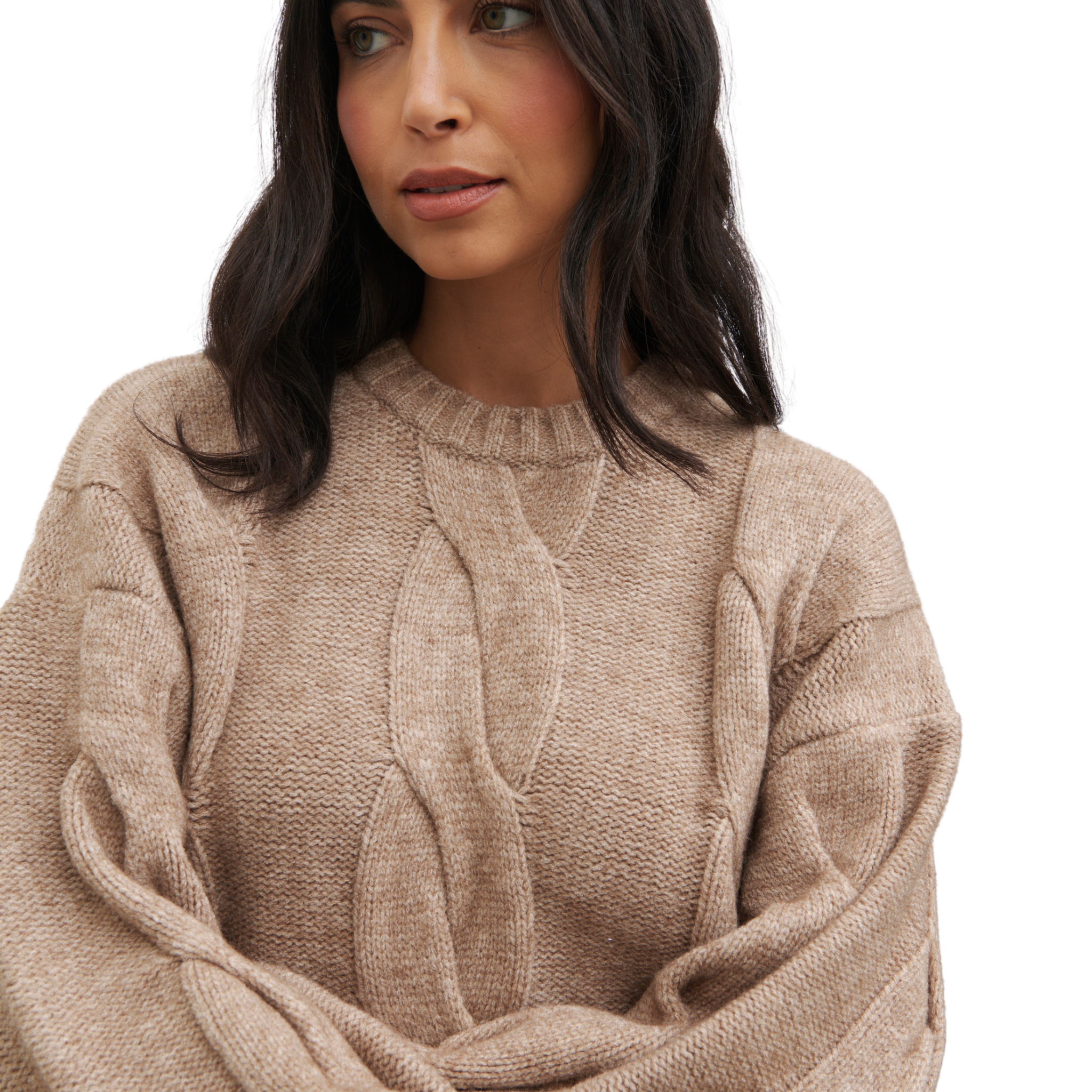 Womens Pretty Lavish Beige Atlantic Chunky Cable Knit Jumper