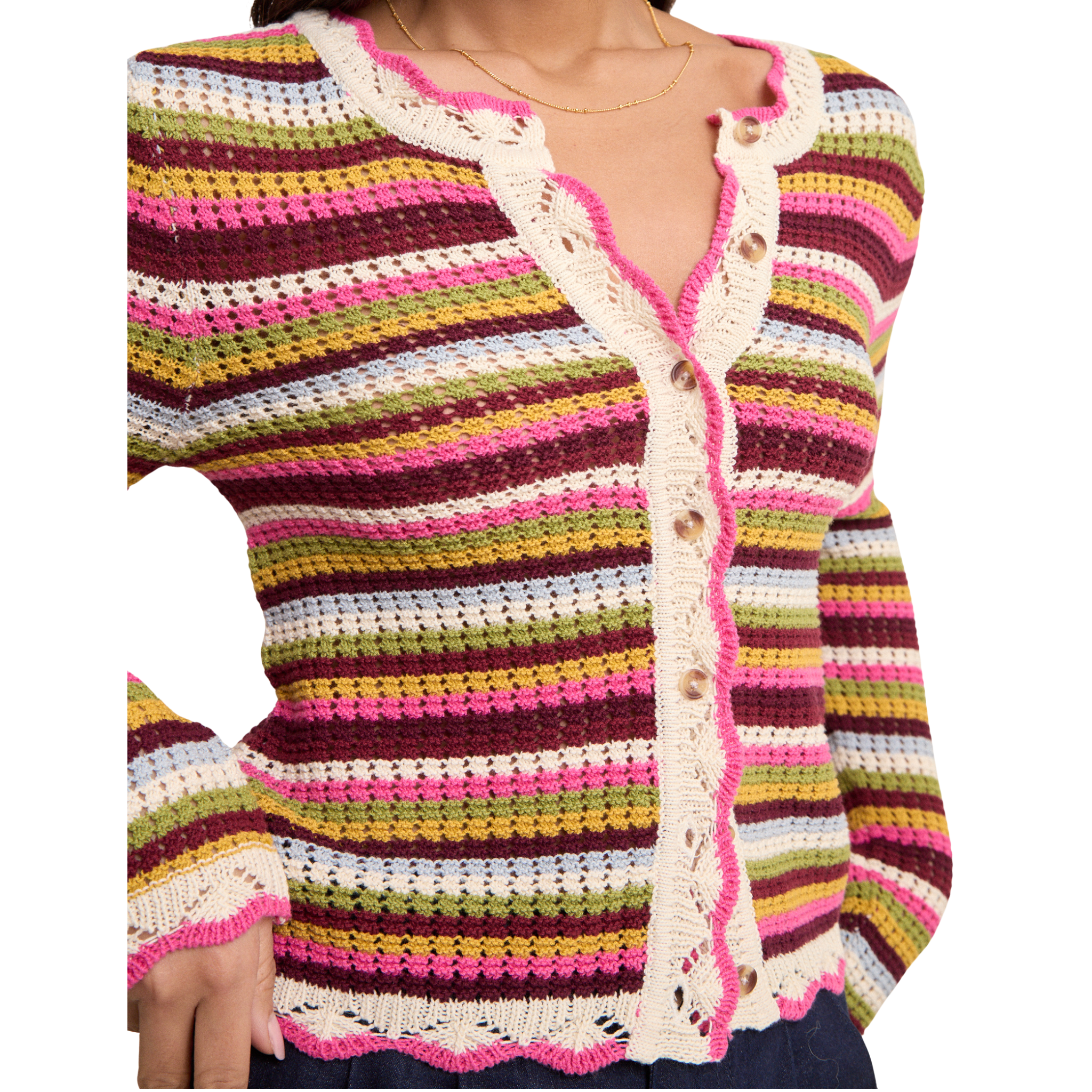Womens Nobody's Child Multi Stripe Crochet Cardigan