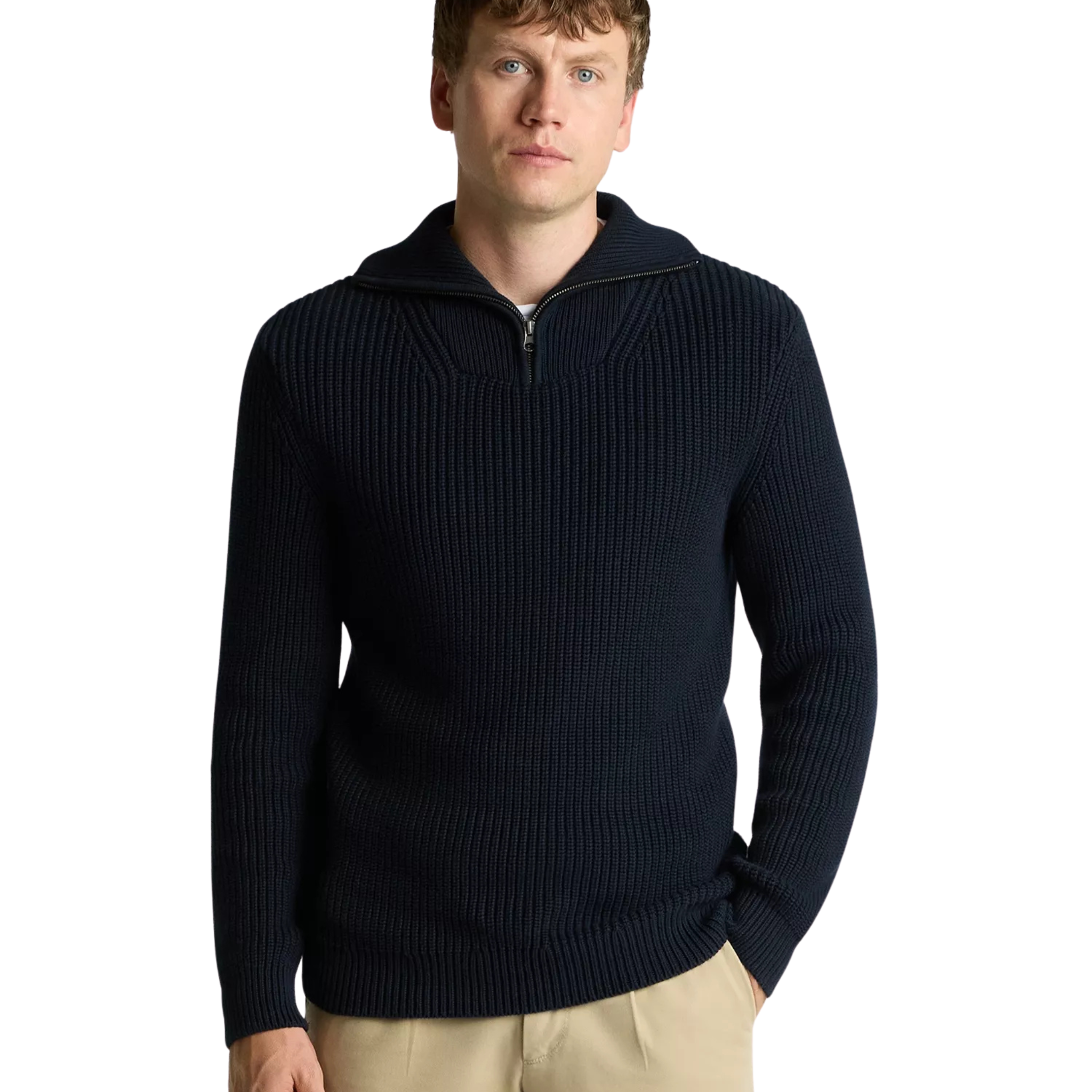 Mens Remus Uomo Navy Heavy Guage Half Zip Knit