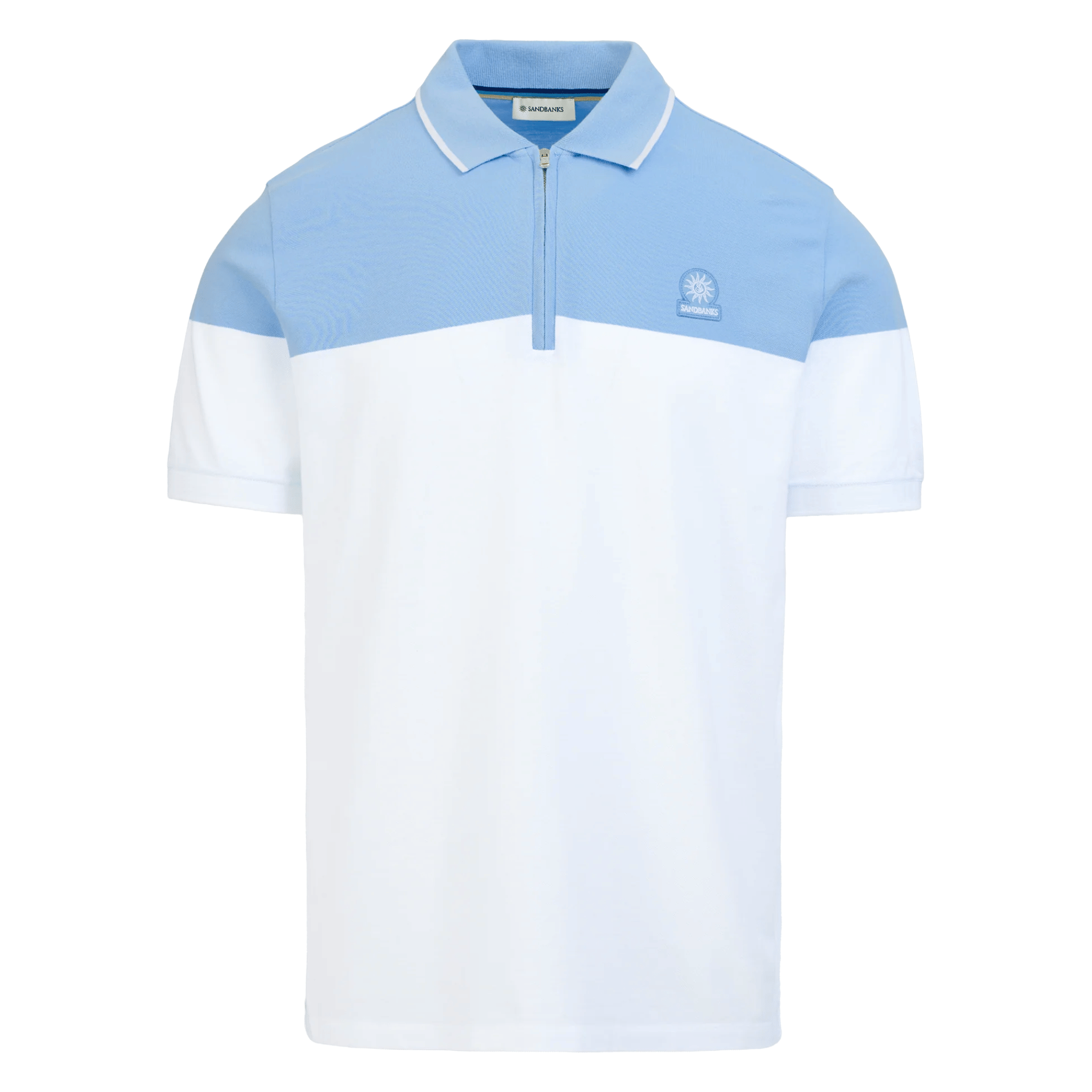 Mens Sandbanks Dusty Blue Colour Block Zip S/s Polo Shirt