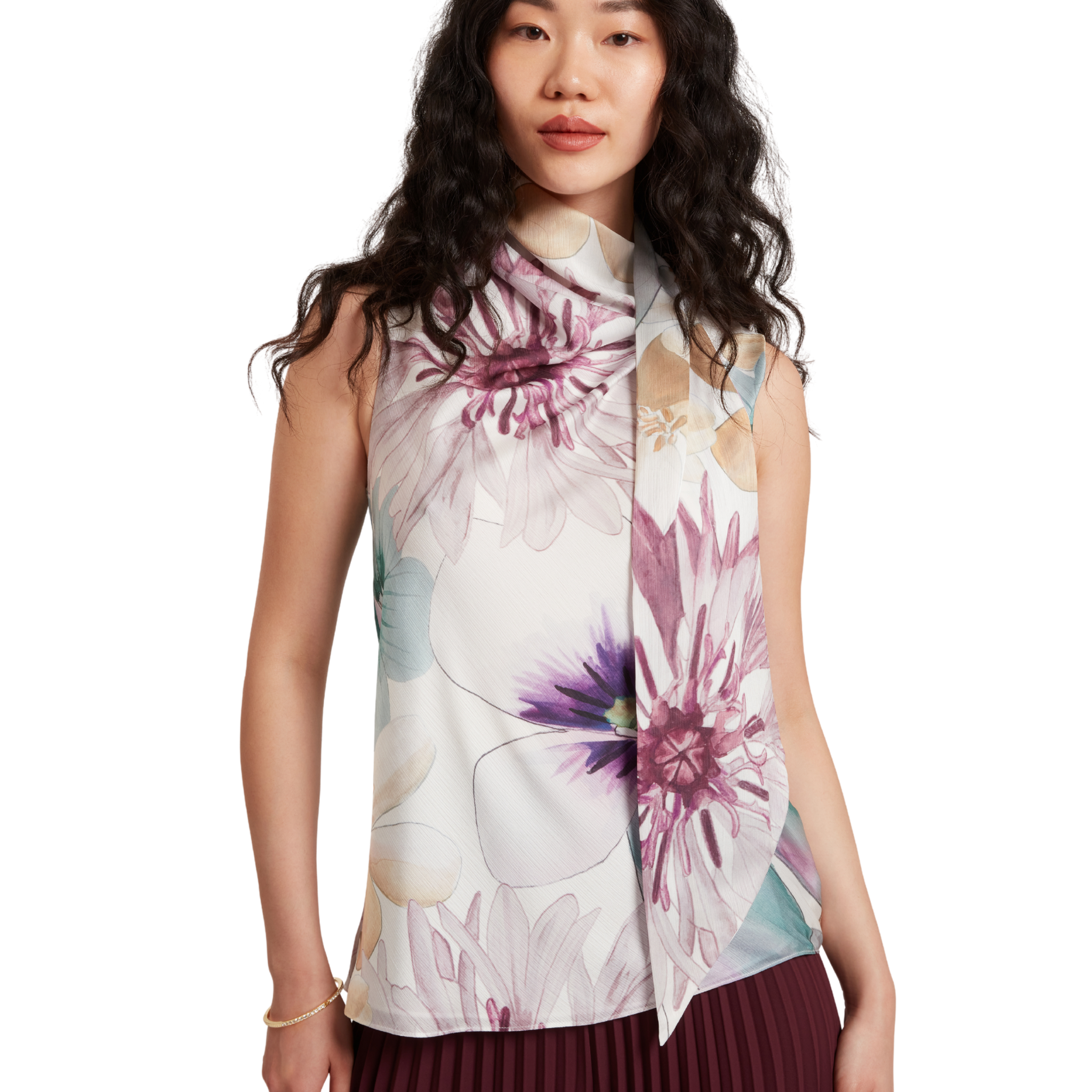 Womens Ted Baker White Print Auvea Neck Tie Sleeveless Top