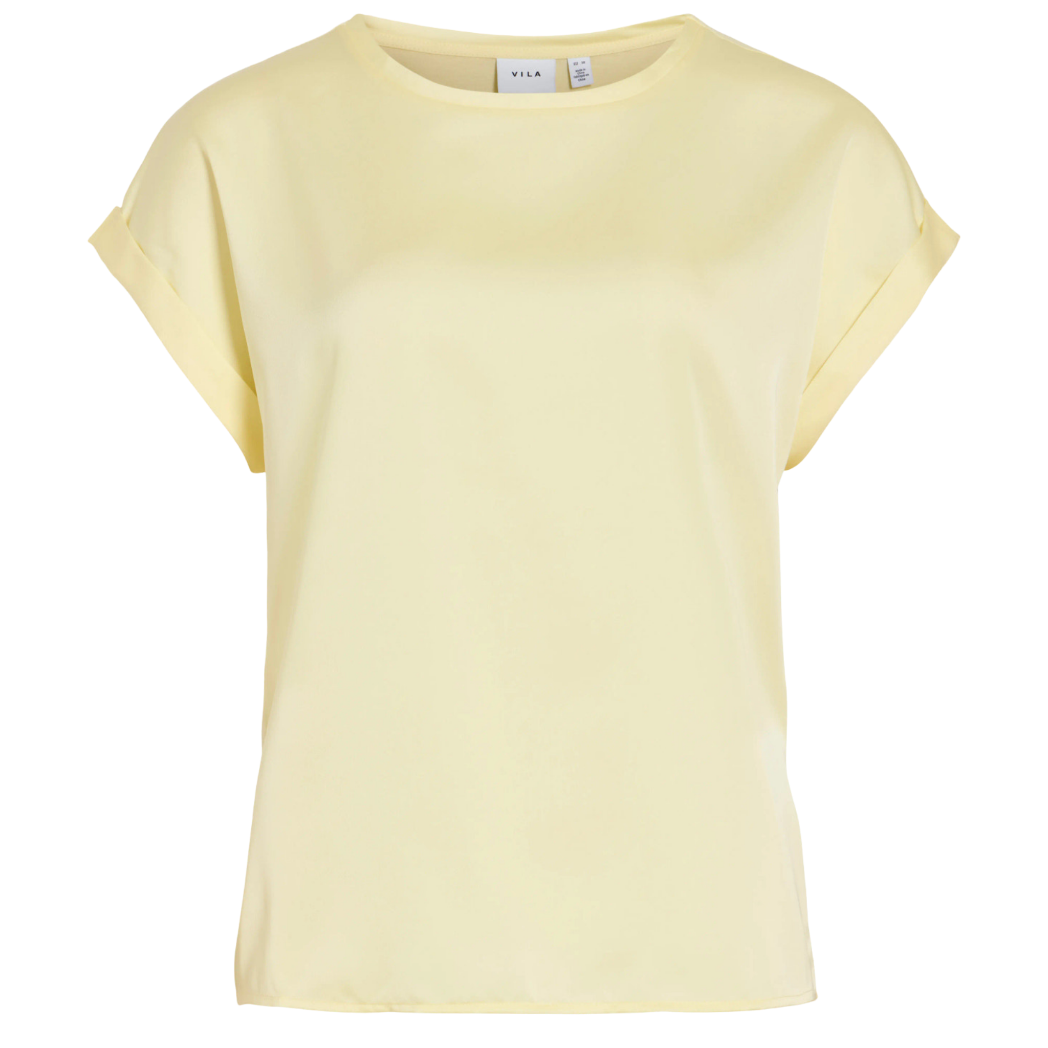 Womens Vila Pastel Yellow Viellette Satin S/s Top