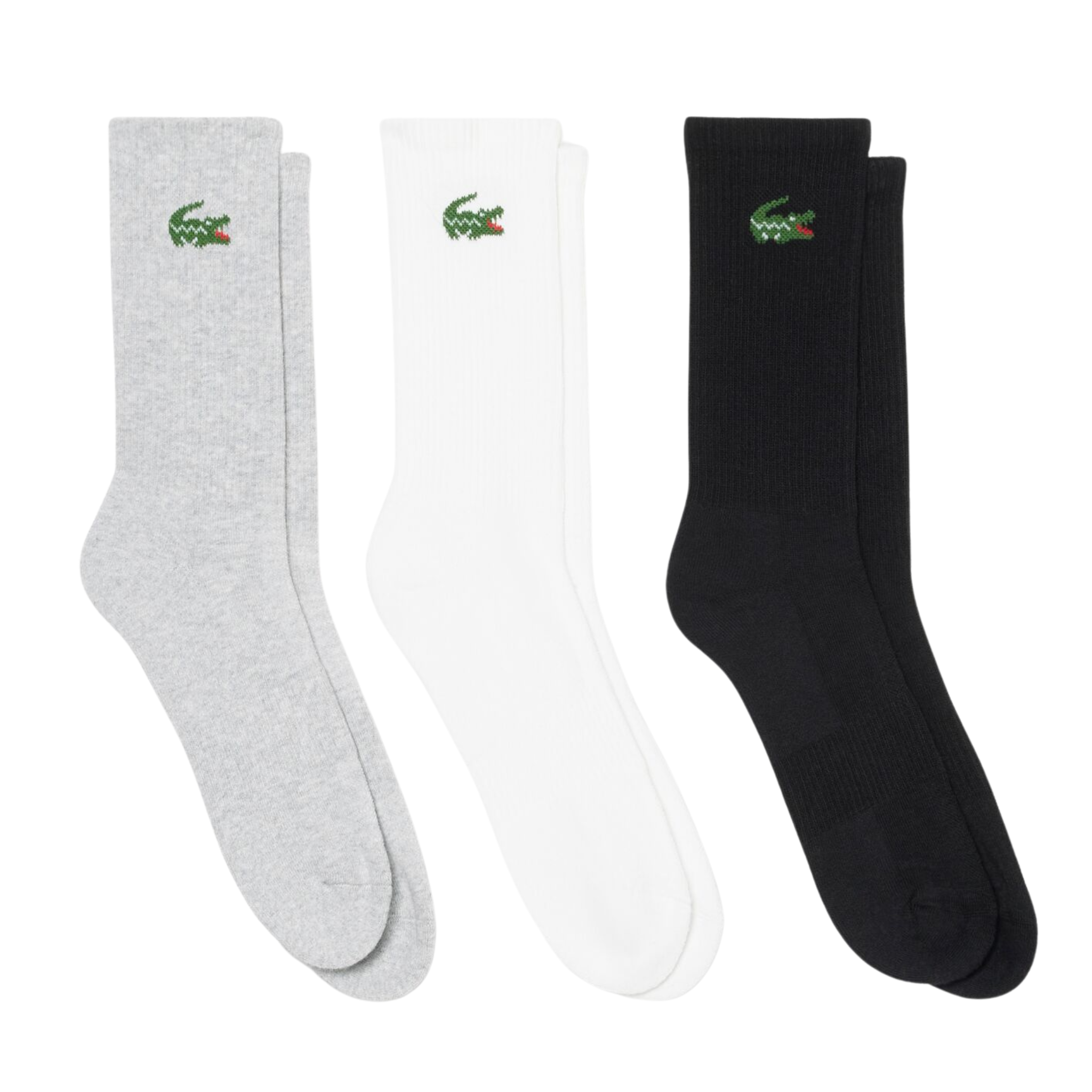 Mens Lacoste Black/Grey/White Croc 3 Pack Crew Socks