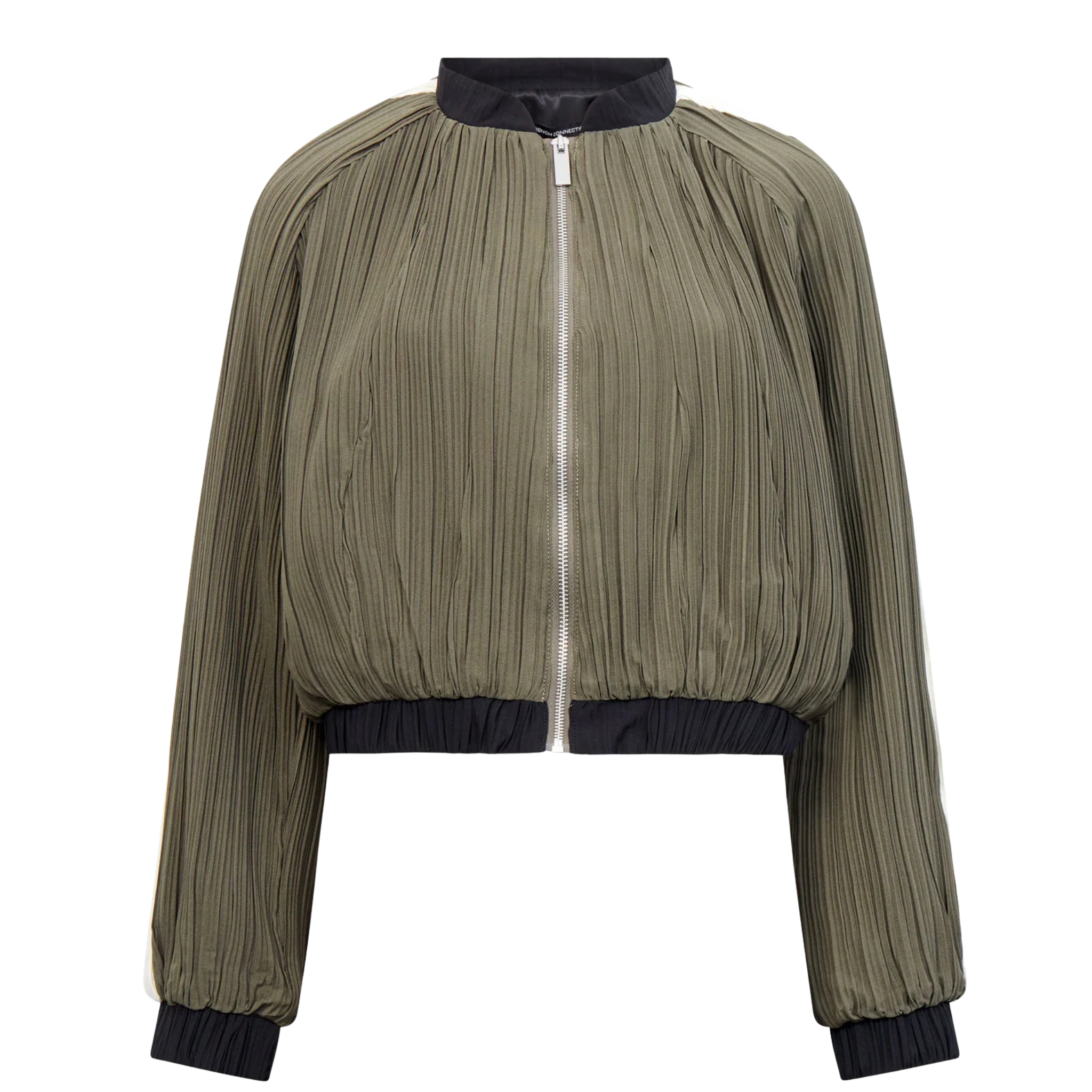 Womens French Connection Khaki/Black Niri Plisse Bomber Jacket