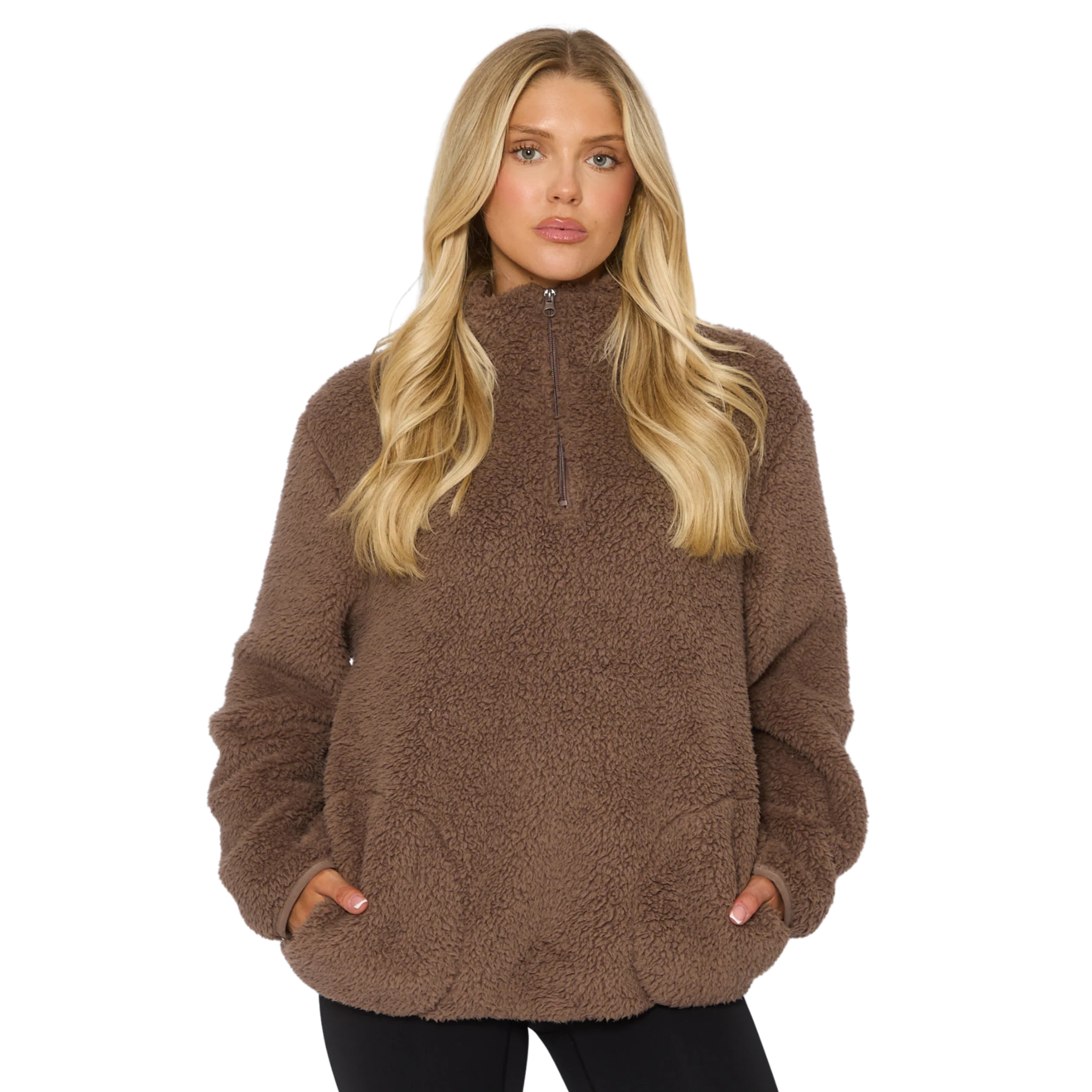 Womens Mocha Borg 1/4 Zip Jumper