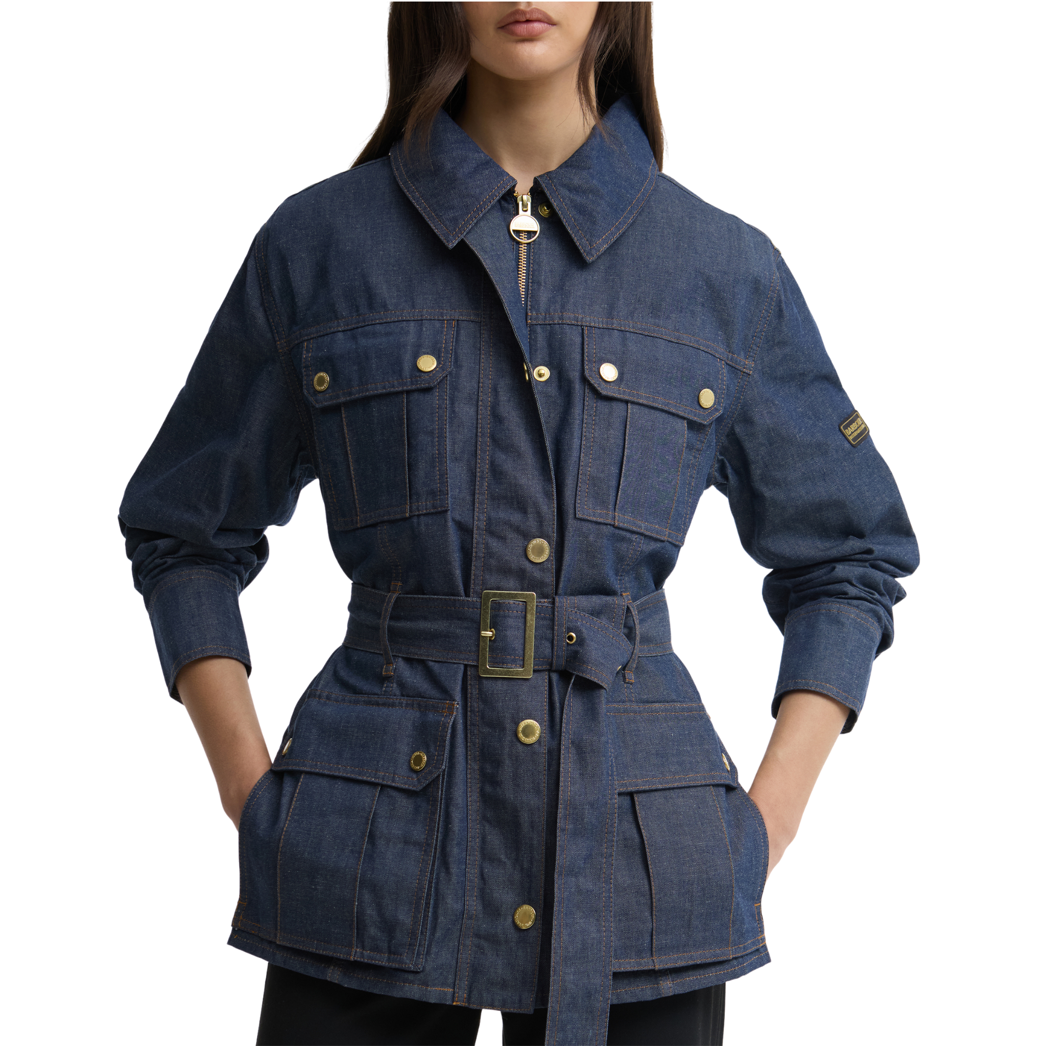 Womens Barbour International Dark Blue Wash Denim Casual Jacket