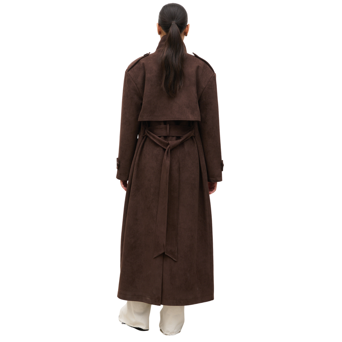 Womens Pretty Lavish Chocolate Leah Faux Suede Trench Coat