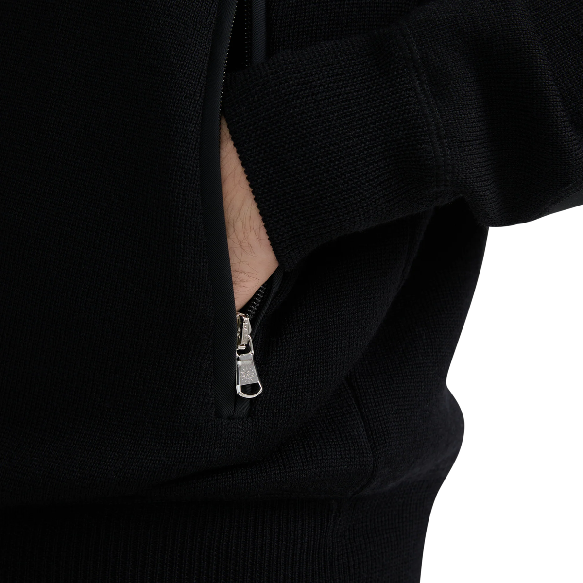 Mens Sandbanks Black Nylon Patch Zip Through Knitted Jacket