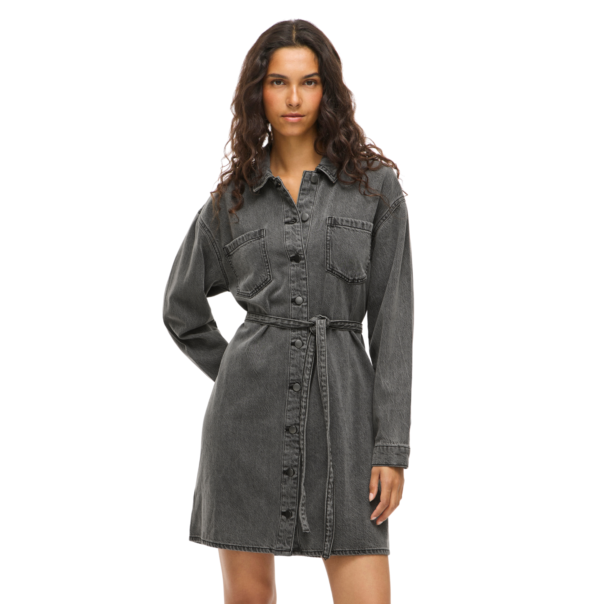 Womens Vila Dark Grey Vikiki Denim Shirt Dress