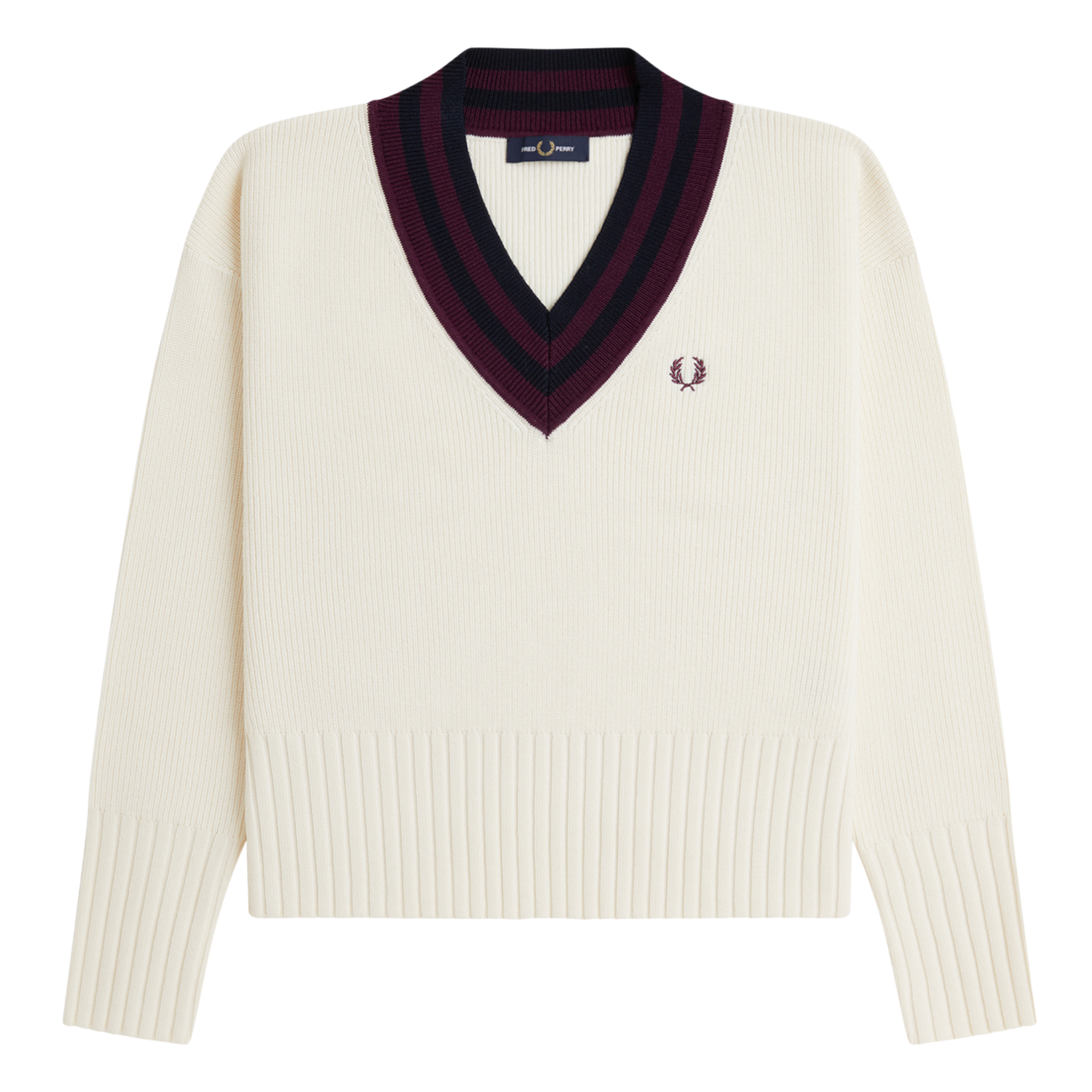 Womens Fred Perry Ecru Bold Tipped  V-Neck Jumper