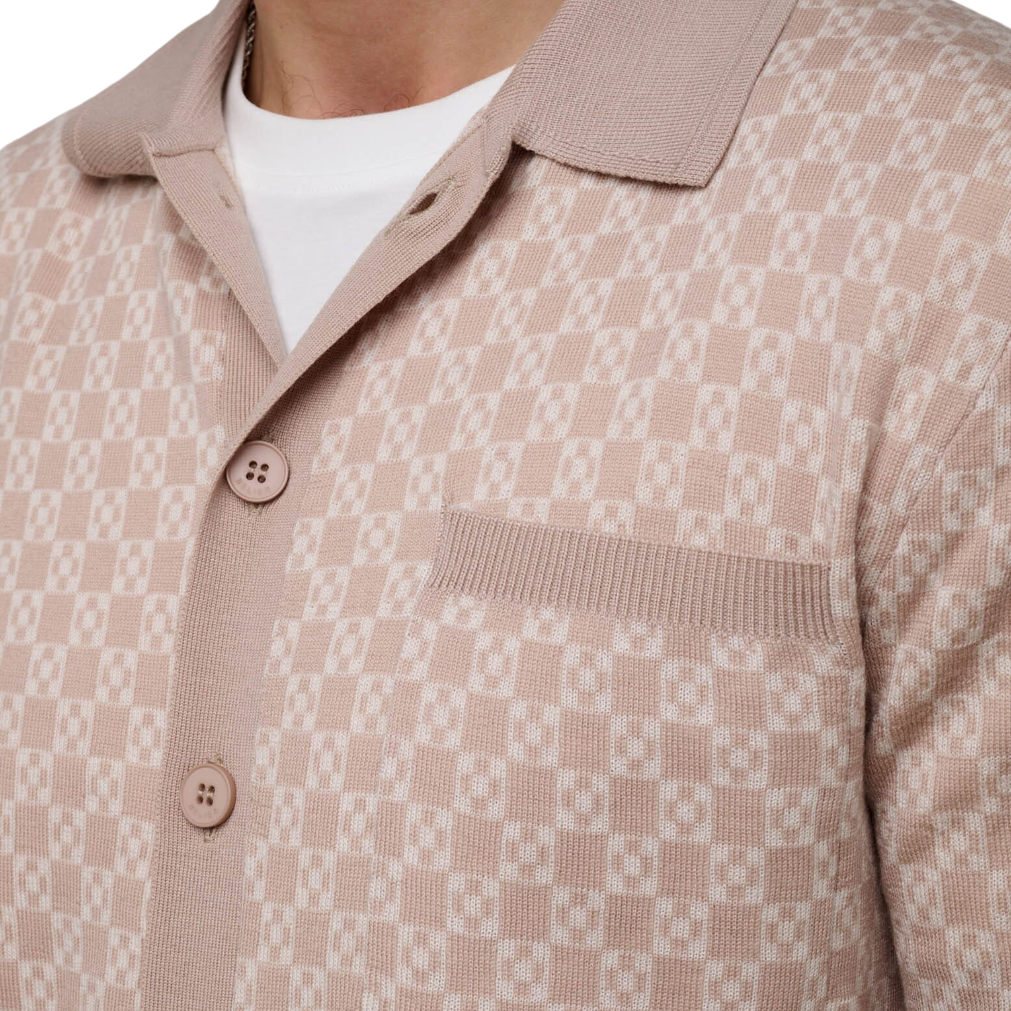 Mens Belier Beige Block Print Cardigan