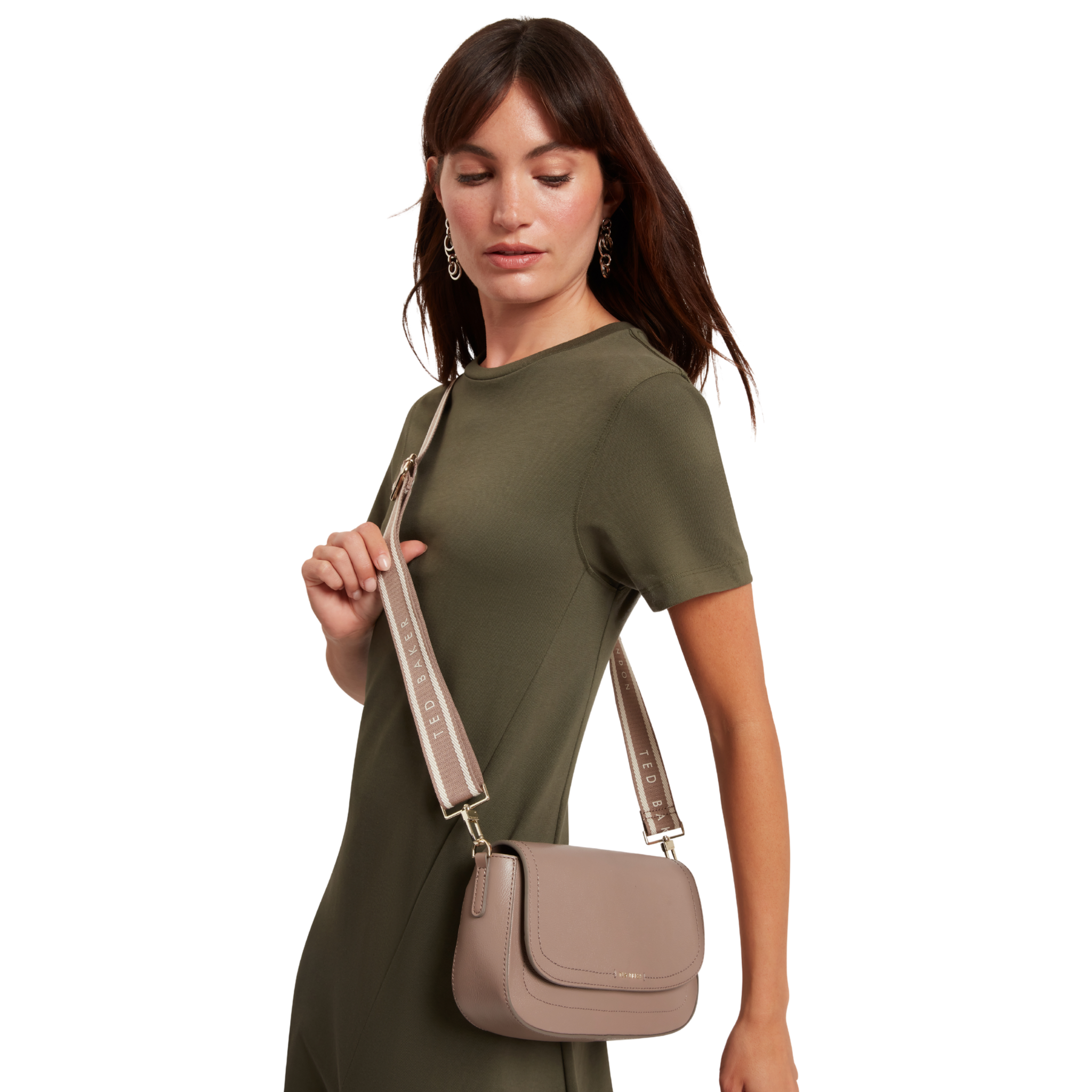 Womens Ted baker Taupe Louiize Webbing Strap Flapover Crossbody Bag