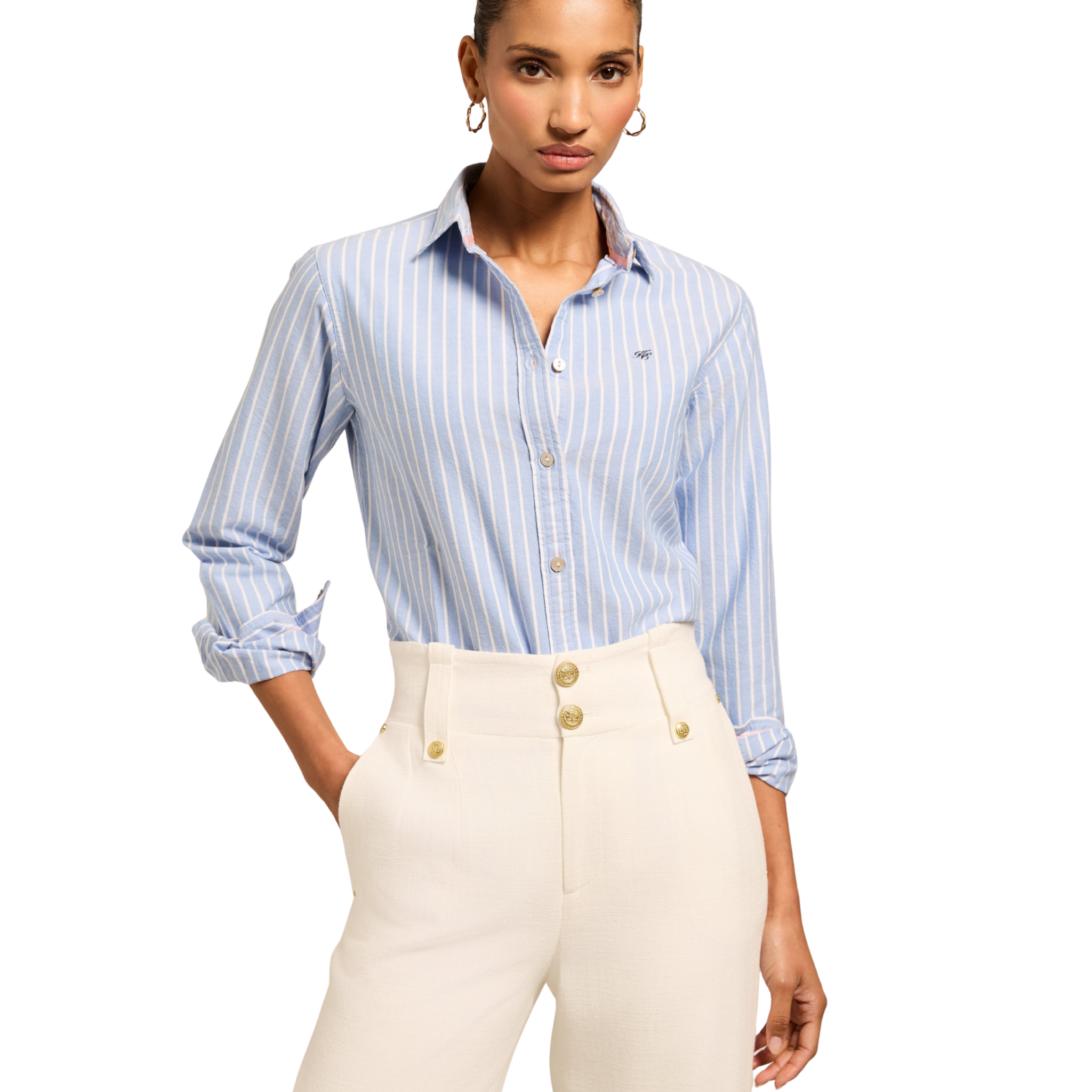 Womens Holland Cooper Sky Blue Stripe Oxford L/s Shirt