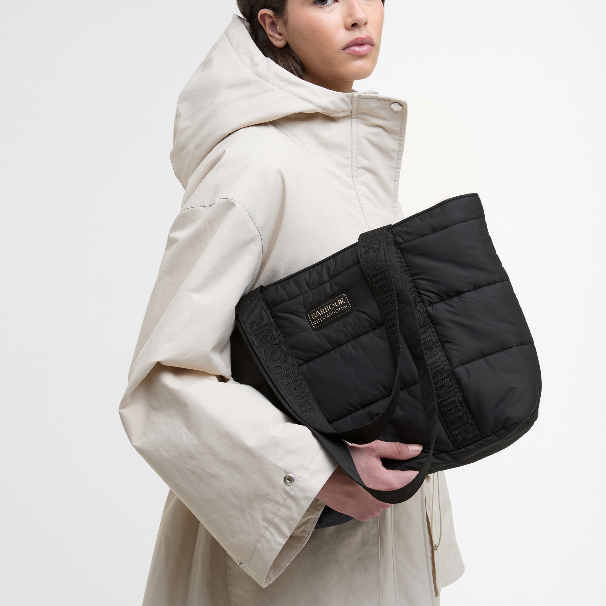 Womens Barbour International Black Monaco Quilt Tote Bag