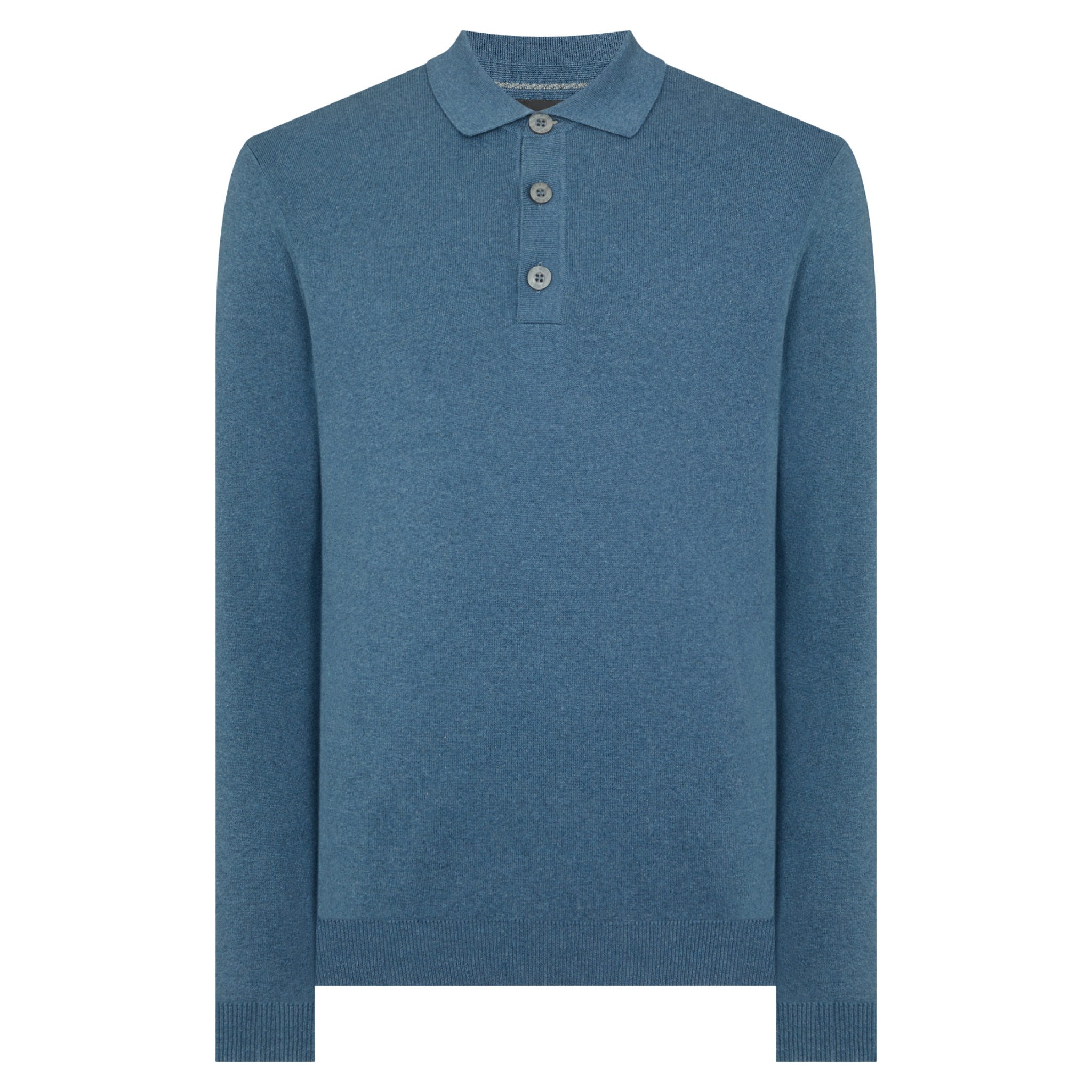 Mens Remus Uomo Blue Knitted 3 Button L/s Polo