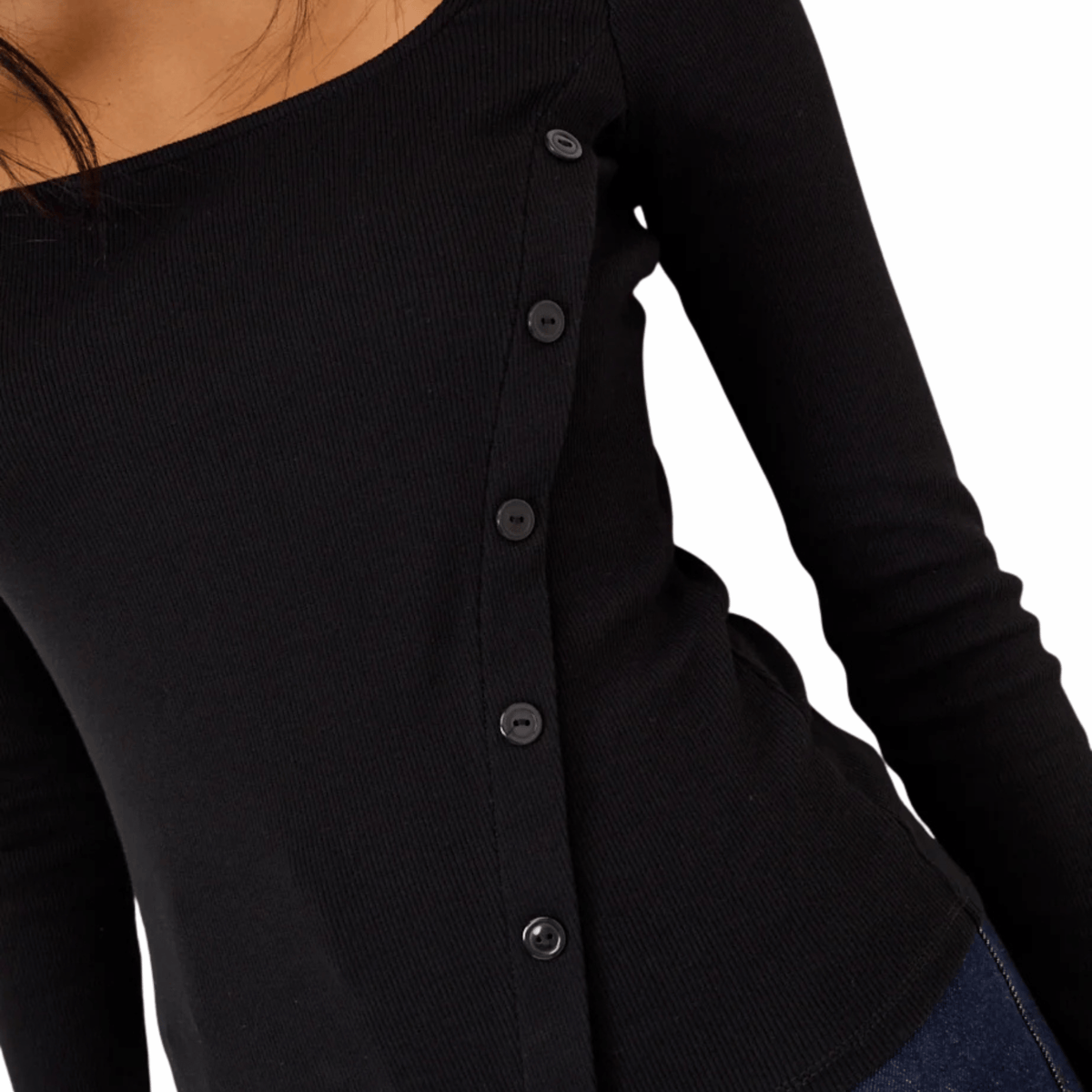 Womens Nobody's Child Black Square Neck Asymmetric Top