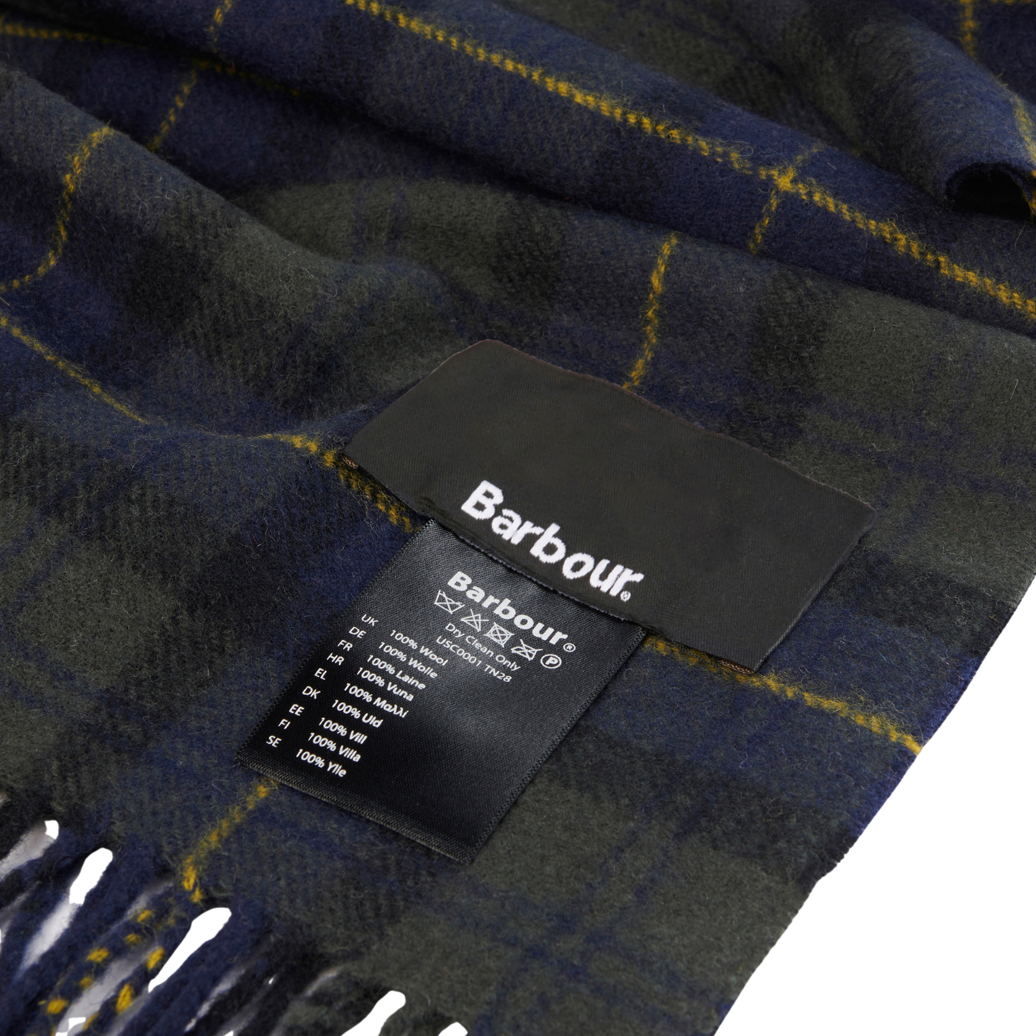 Barbour Olive Night Tartan Lambswool Scarf