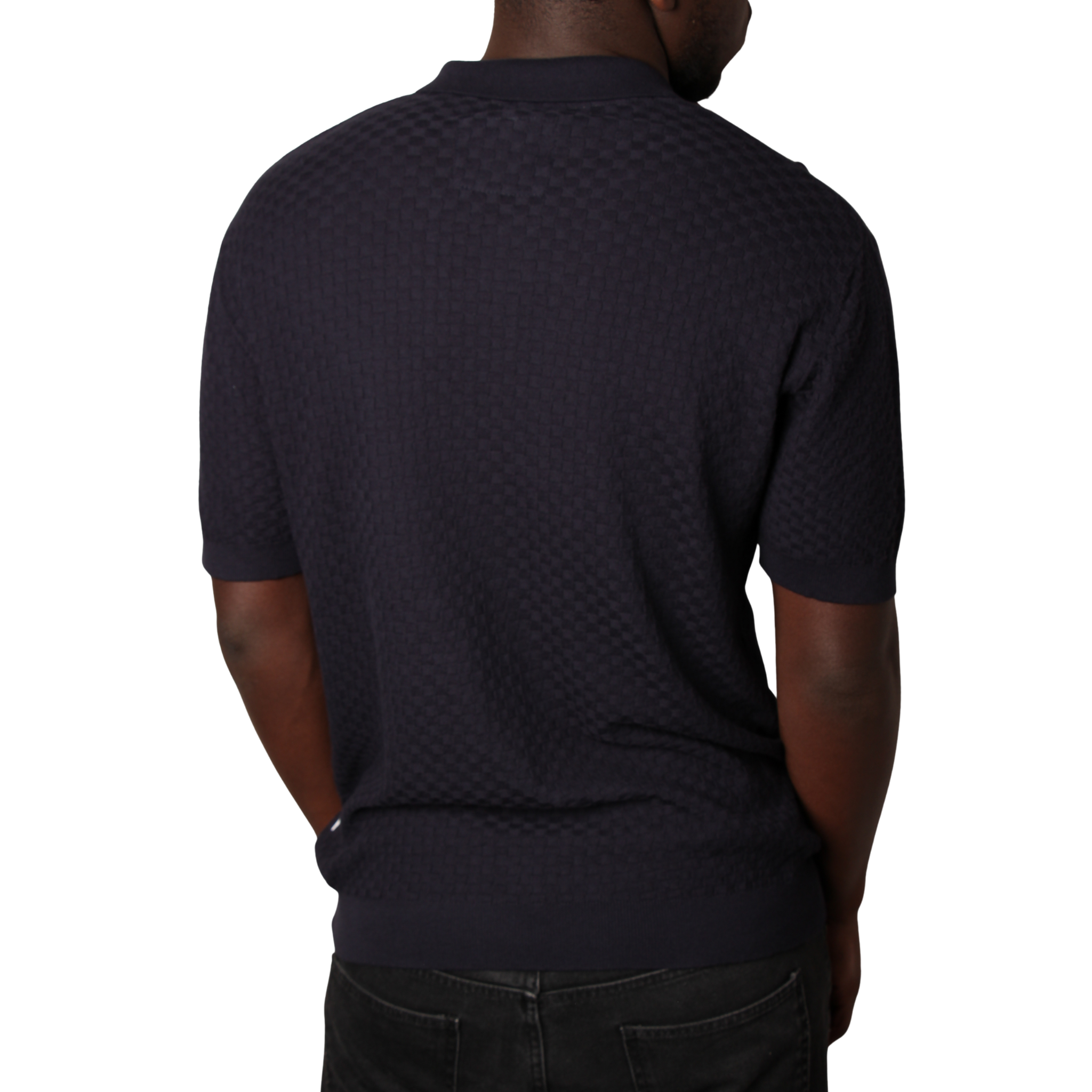 Mens SEINSE Navy Texture Knitted S/s Polo
