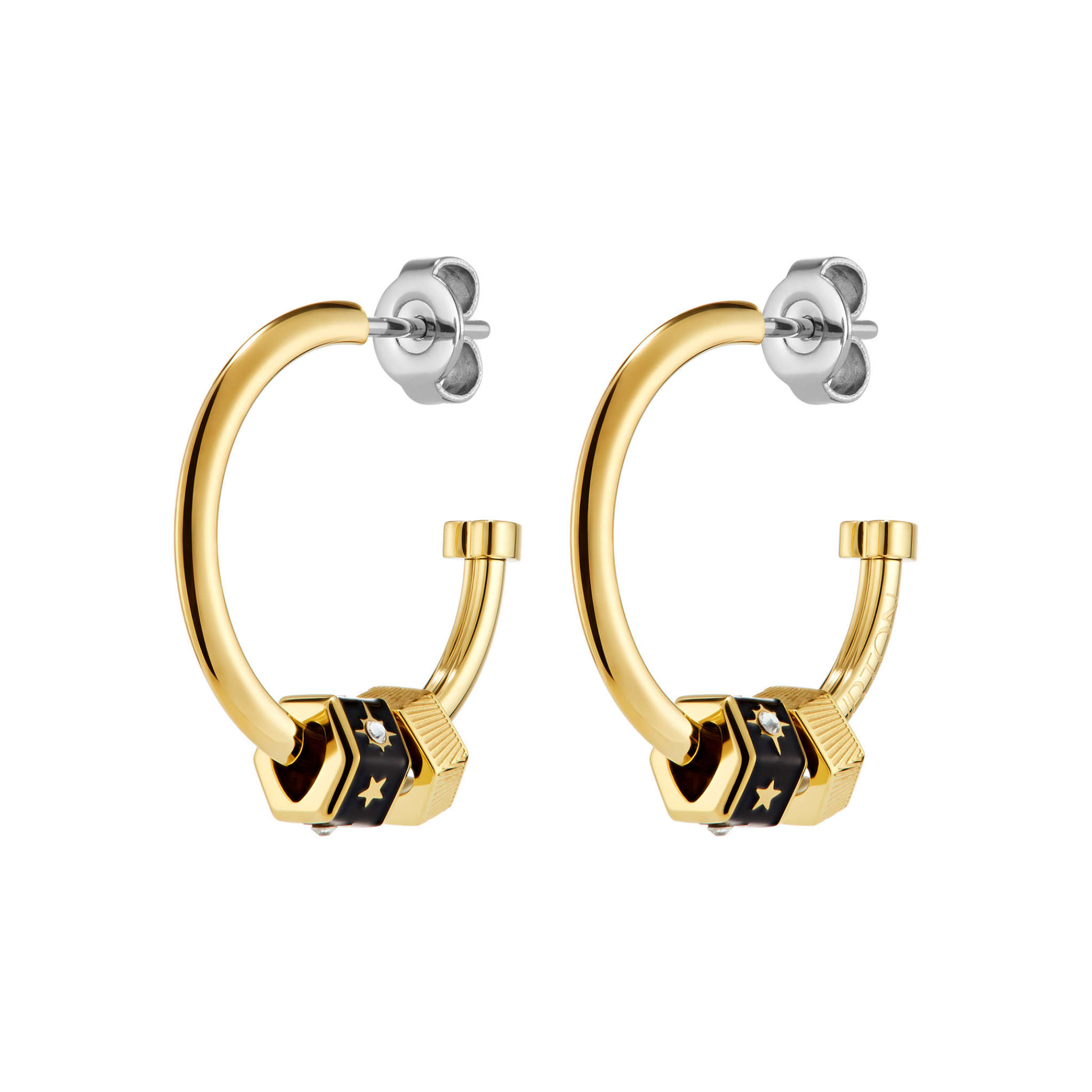 Womens Olivia Burton Gold/Black Bead Charms Hoop Earrings