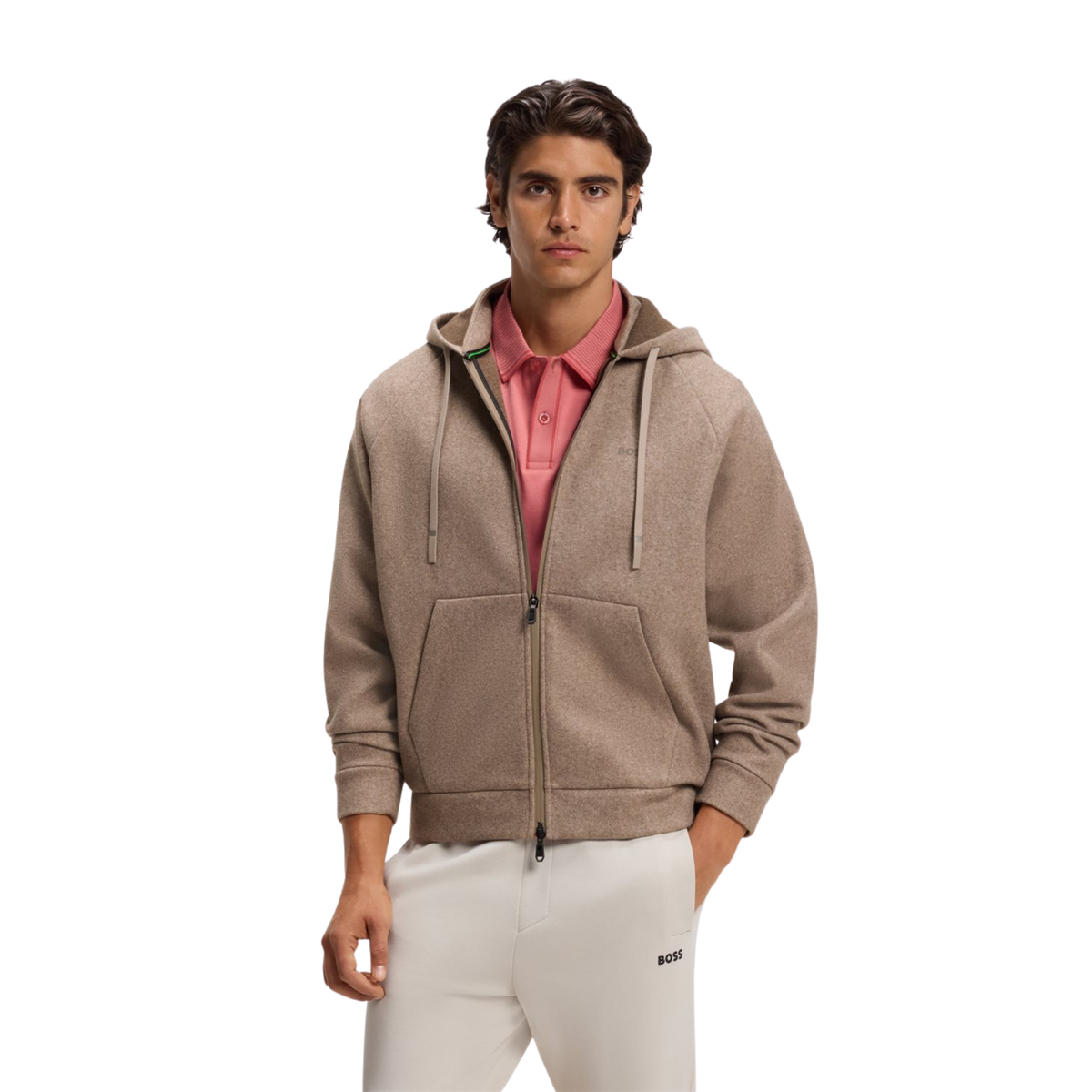 Mens BOSS Light Brown SW_Transit HD FZ Zip Hoodie