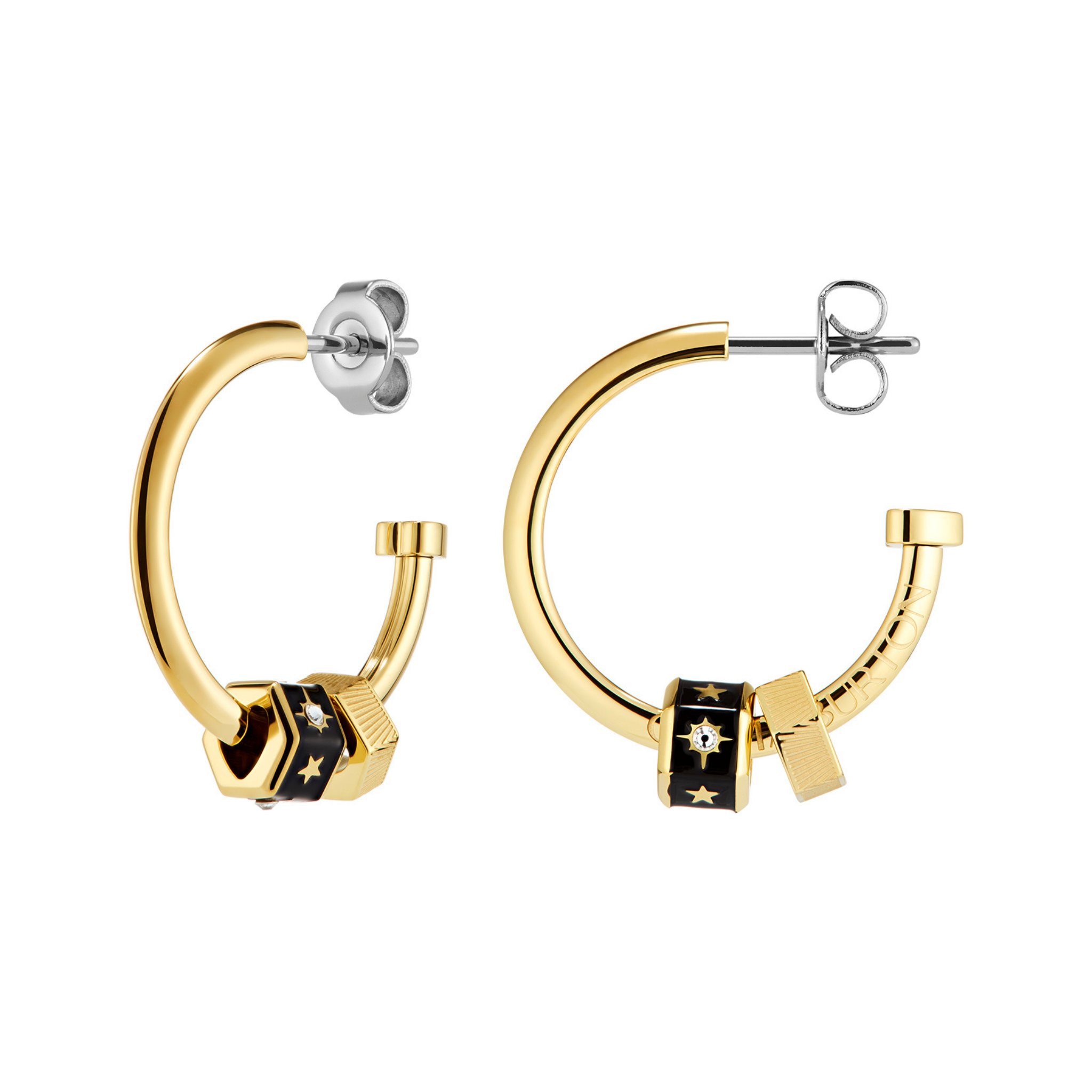 Womens Olivia Burton Gold/Black Bead Charms Hoop Earrings