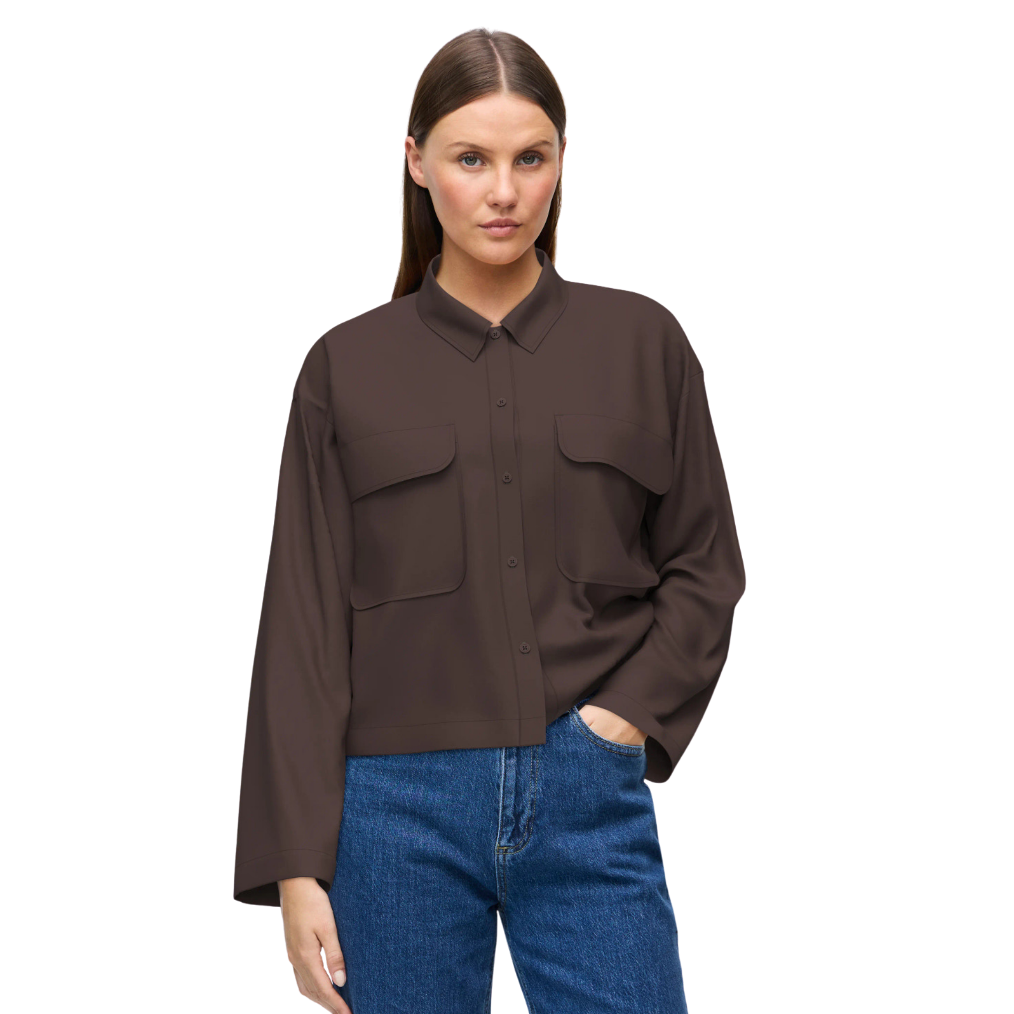 Womens Vila Coffee Bean Vireyani Light Overshirt