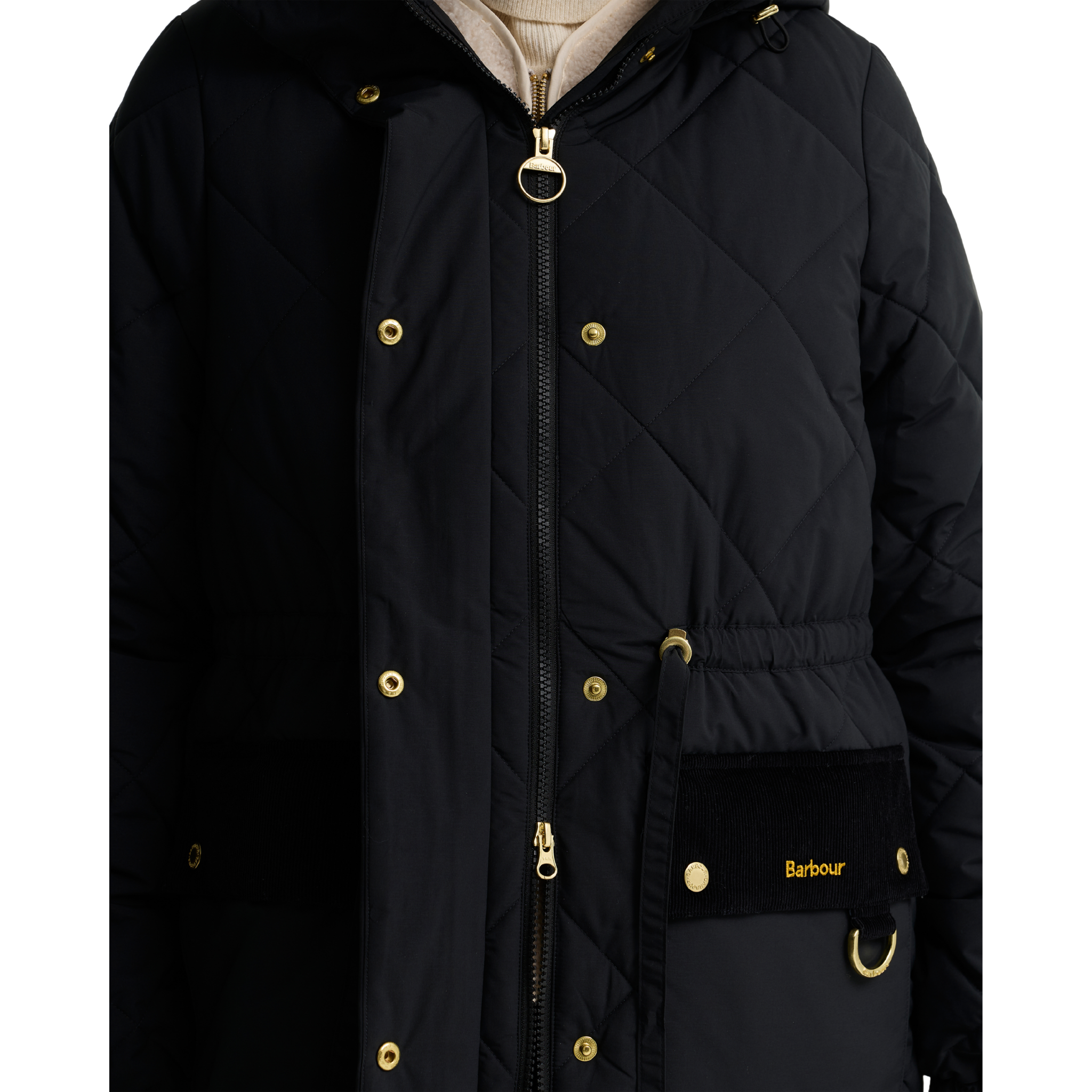 Womens Barbour Black/Ancient Alverstone Puffer Coat