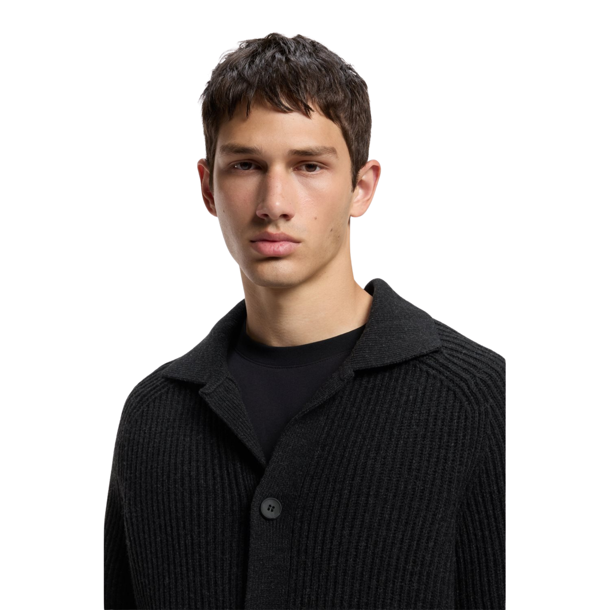 Mens HUGO Black Sardeep Knitted Overshirt Cardigan