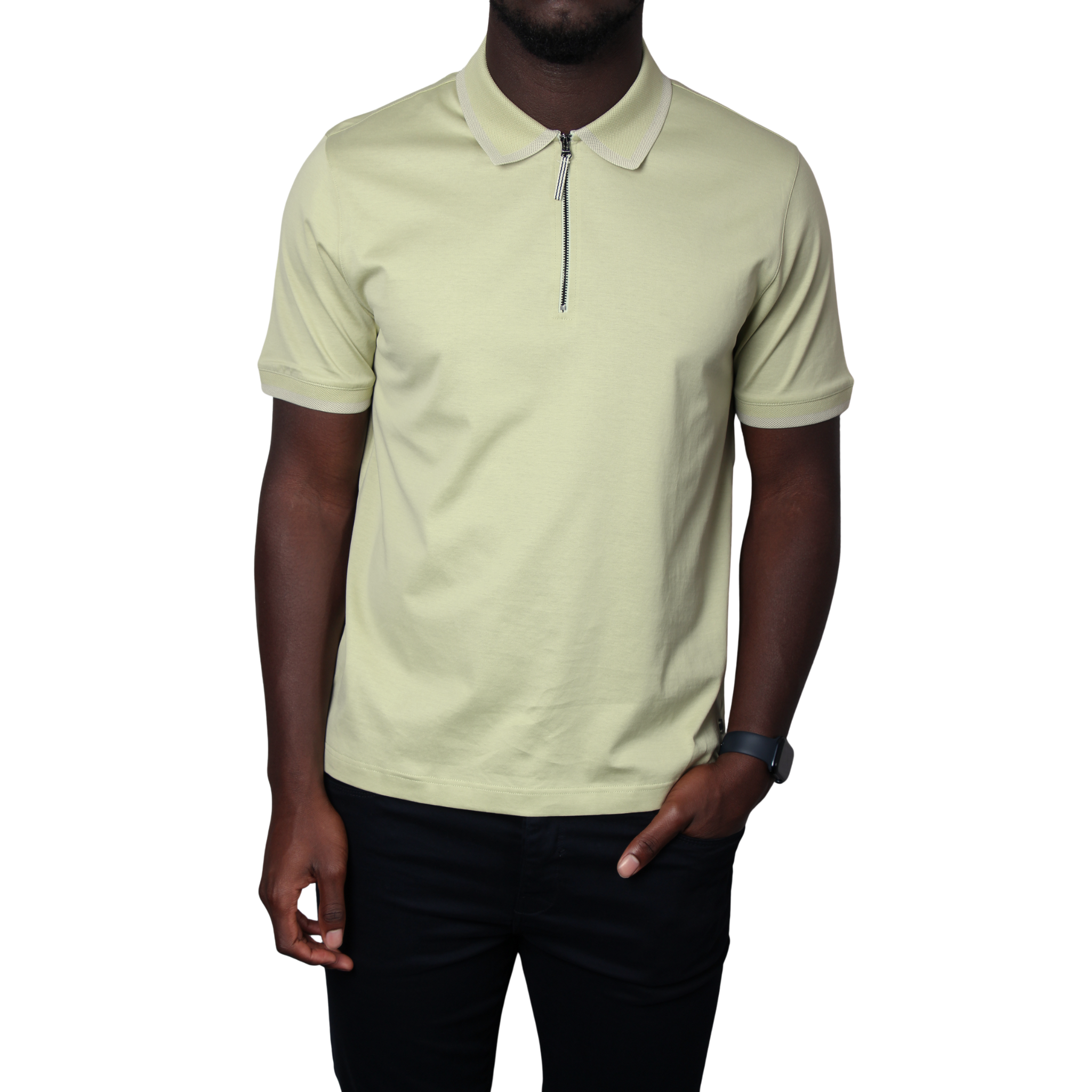 Mens Mercery Light Sage Regal Zip Neck S/s Polo Shirt