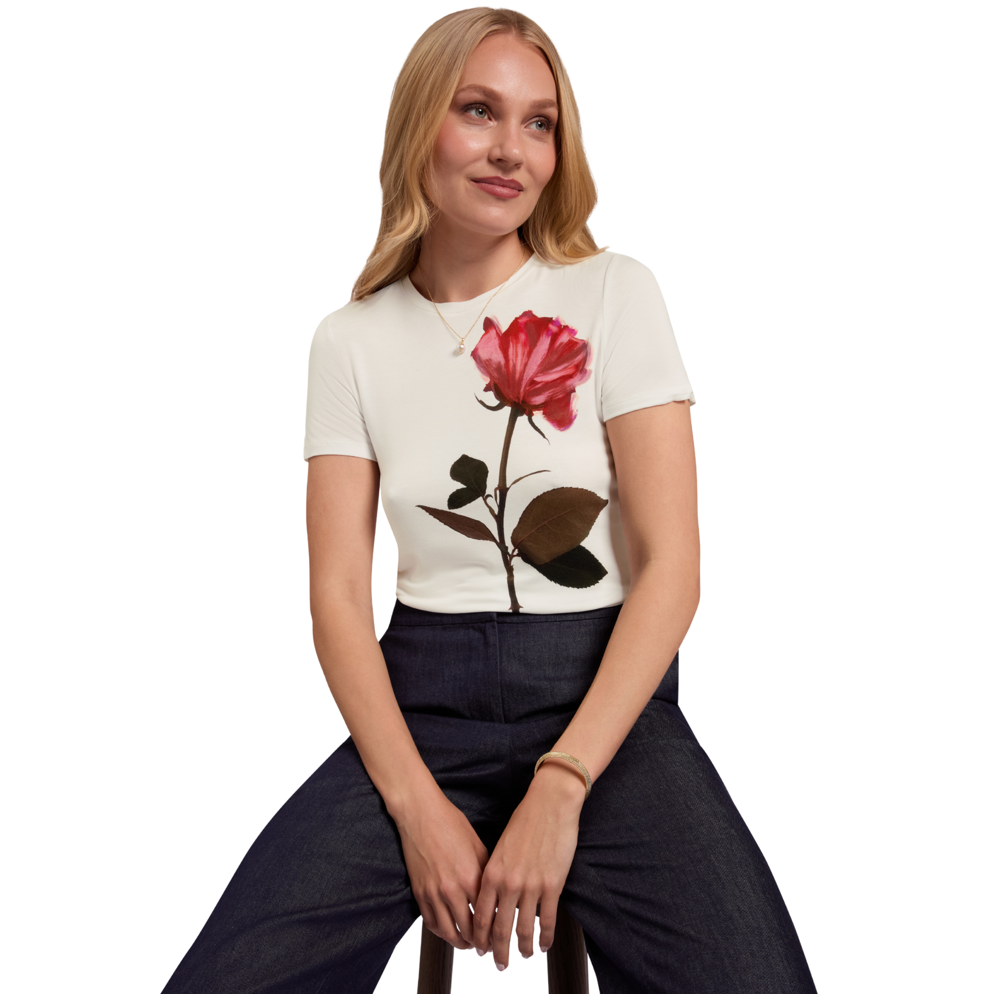 Womens Ted Baker Ivory Jeneli Floral Printed Fitted S/s T Shirt
