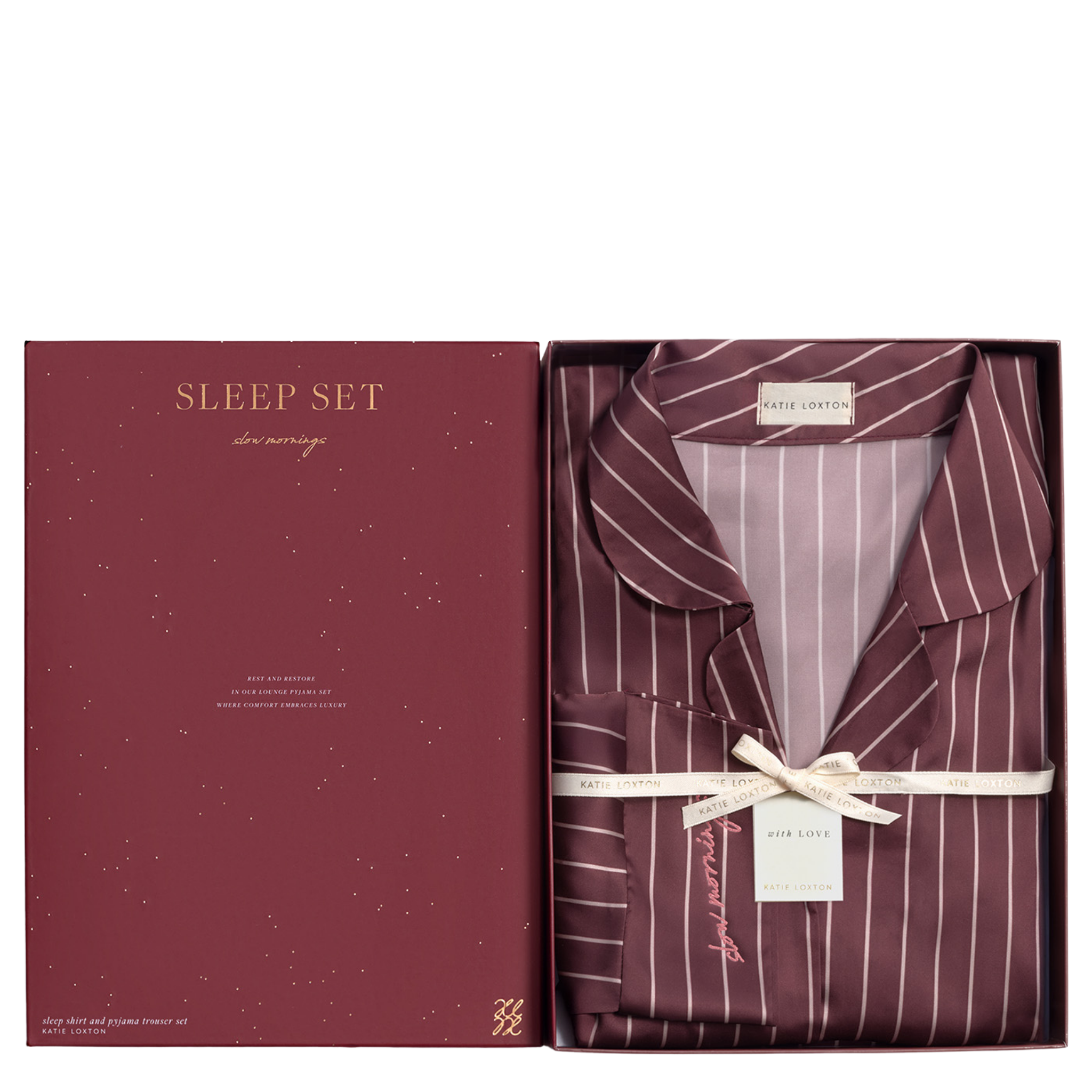 Womens Katie Loxton Chocolate/Off White Stripe Gift Box PJ Set