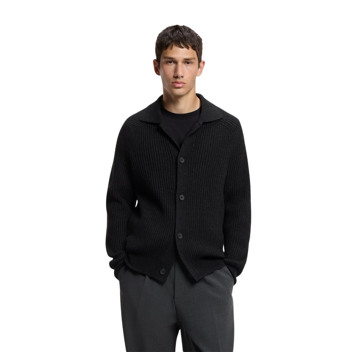 Mens HUGO Black Sardeep Knitted Overshirt Cardigan