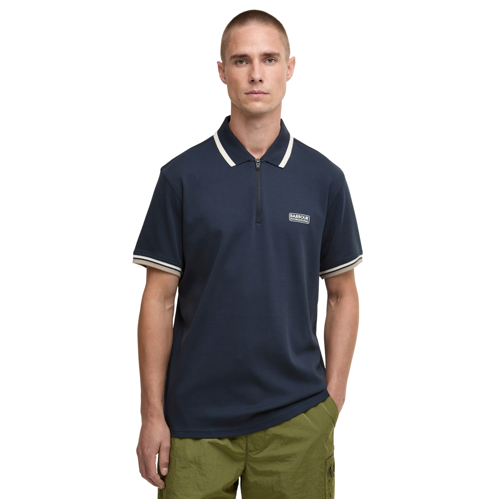 Mens Barbour International Navy Panter Zip S/s Polo