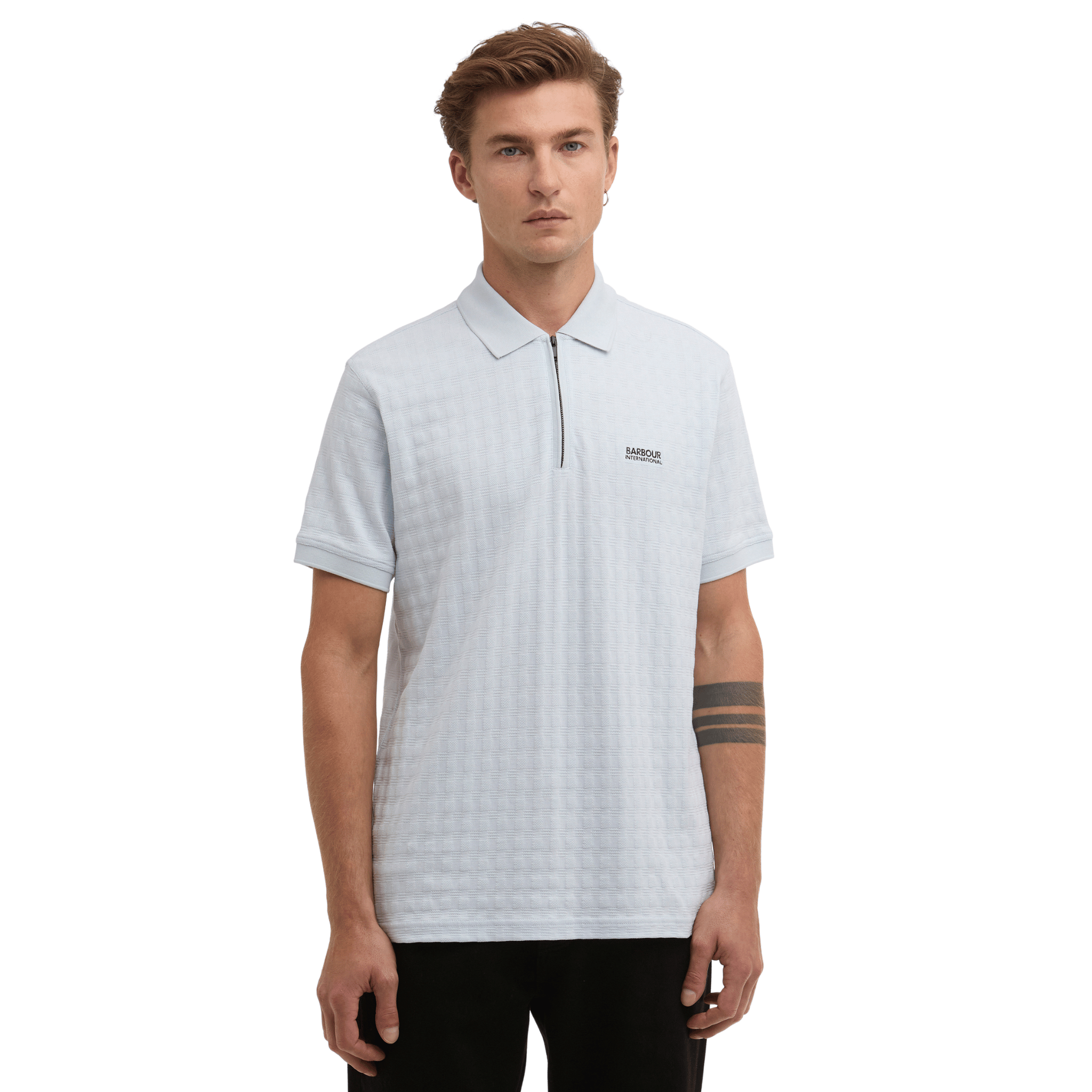 Mens Barbour International Skywriting Langston Zip S/s Polo