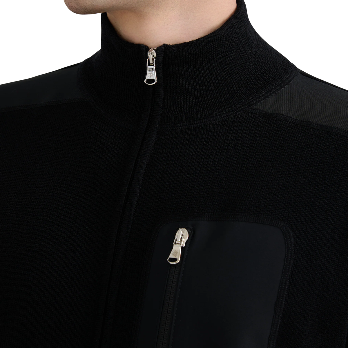 Mens Sandbanks Black Nylon Patch Zip Through Knitted Jacket