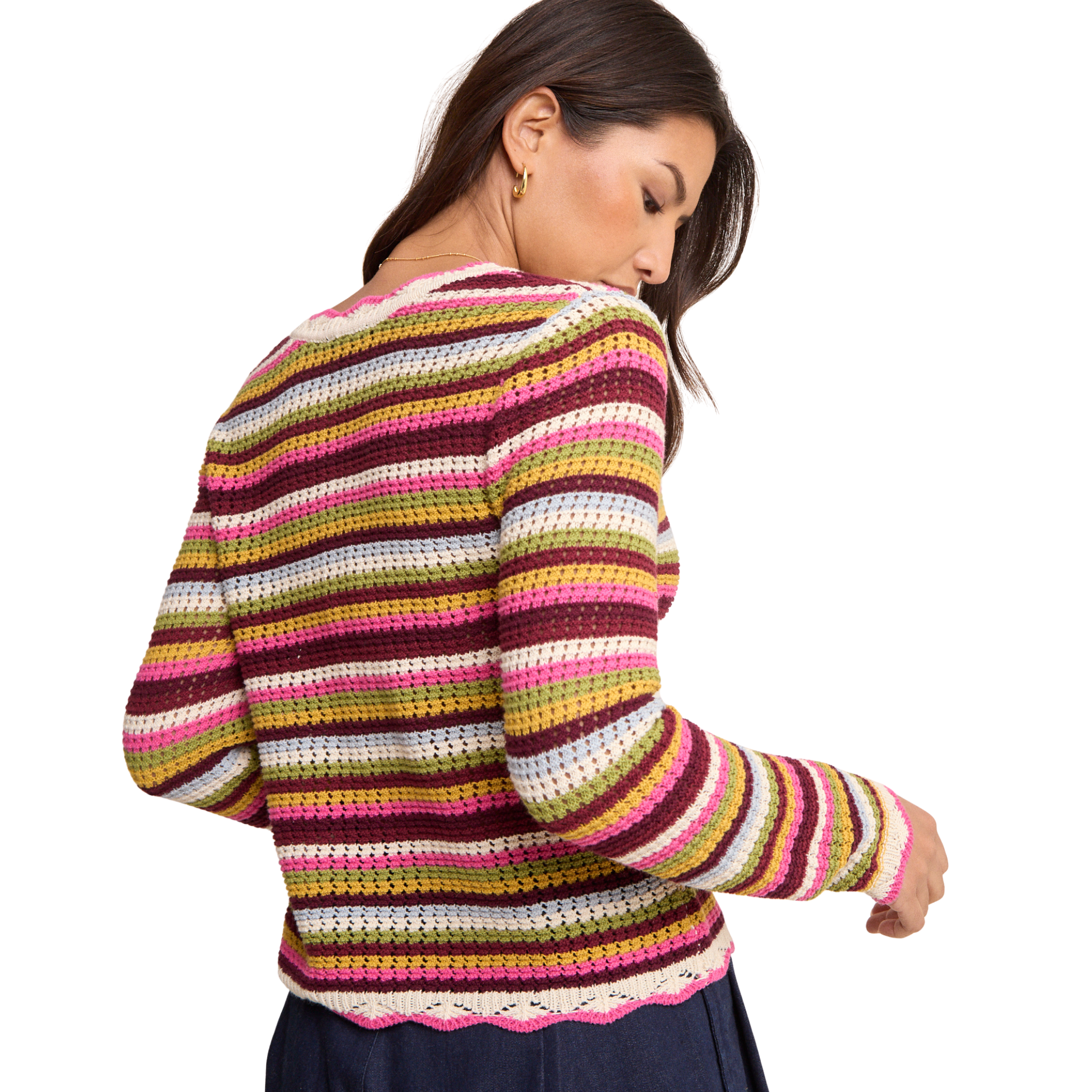Womens Nobody's Child Multi Stripe Crochet Cardigan
