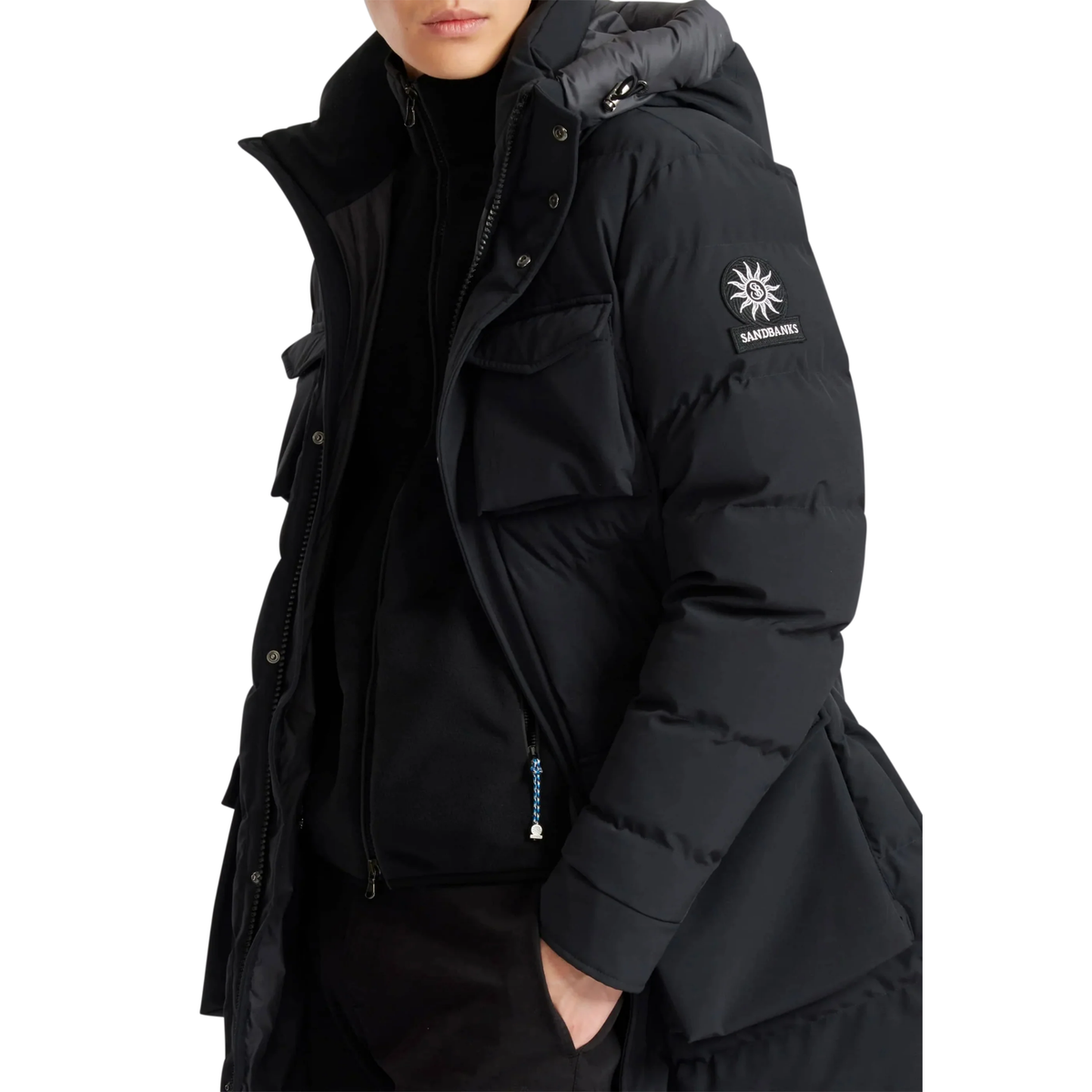 Mens Sandbanks Black Branksome Long Puffer Jacket
