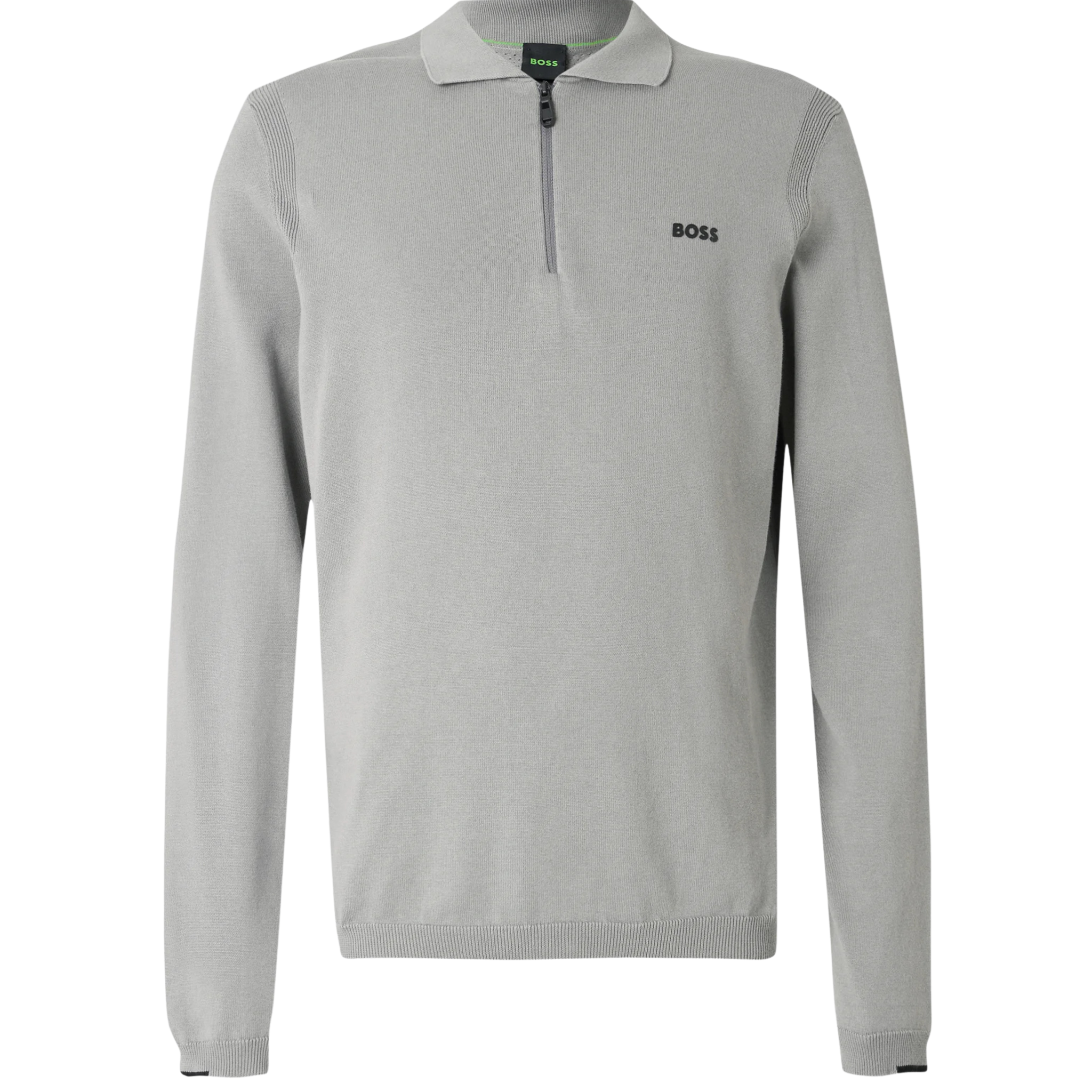 Mens BOSS Open Grey KN_Ever-X PL Half Zip Knit L/s Polo