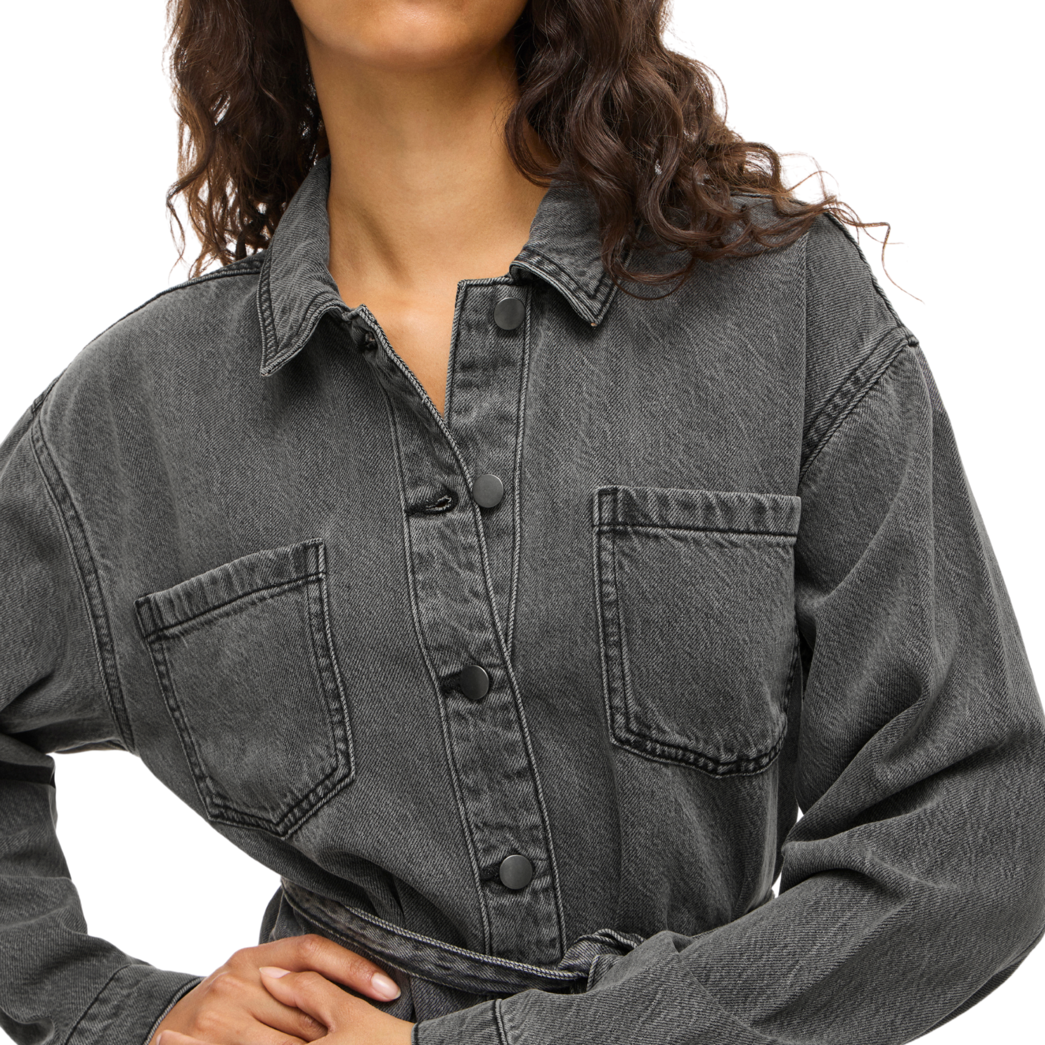 Womens Vila Dark Grey Vikiki Denim Shirt Dress