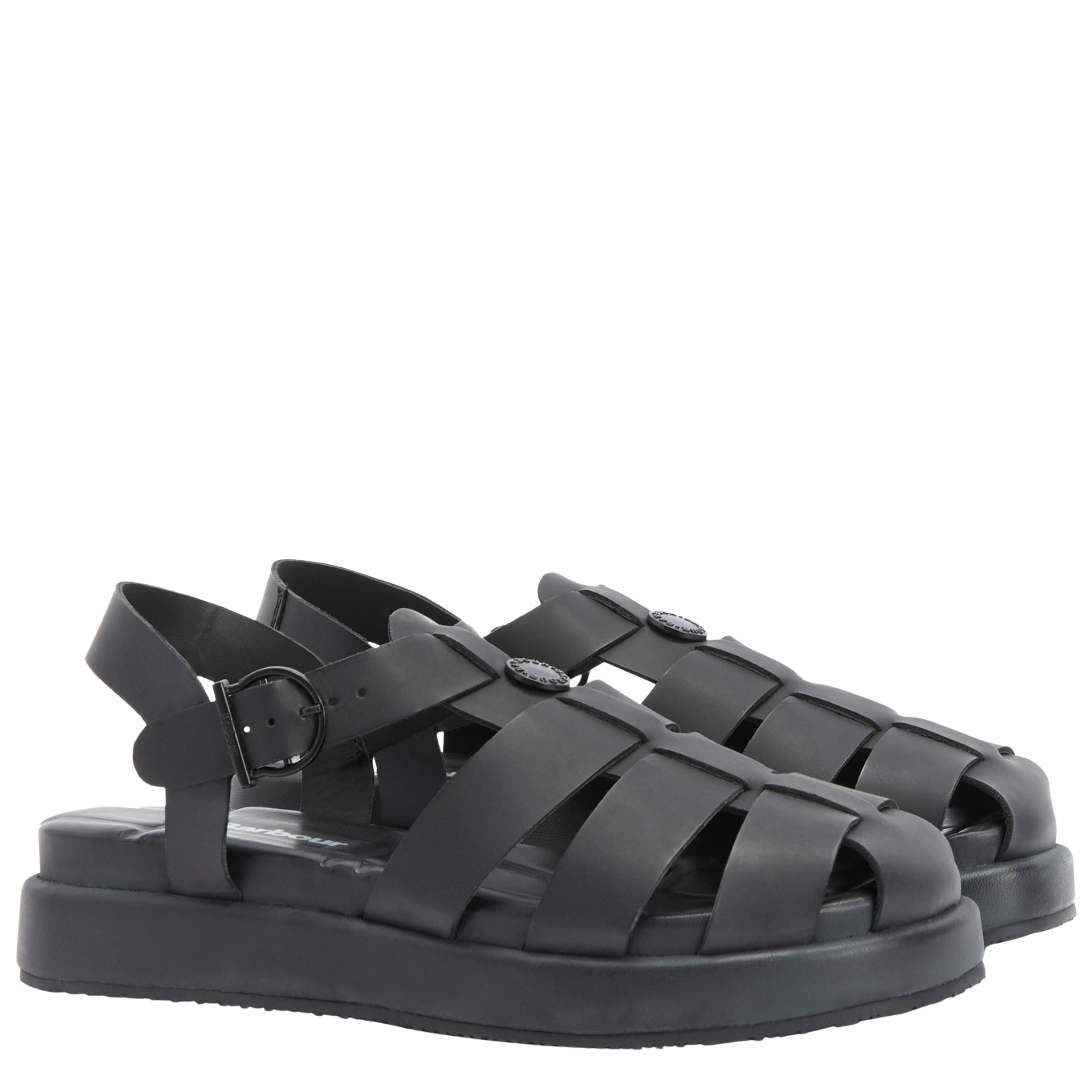 Womens Barbour Black Hinburn Leather Caged Sandals