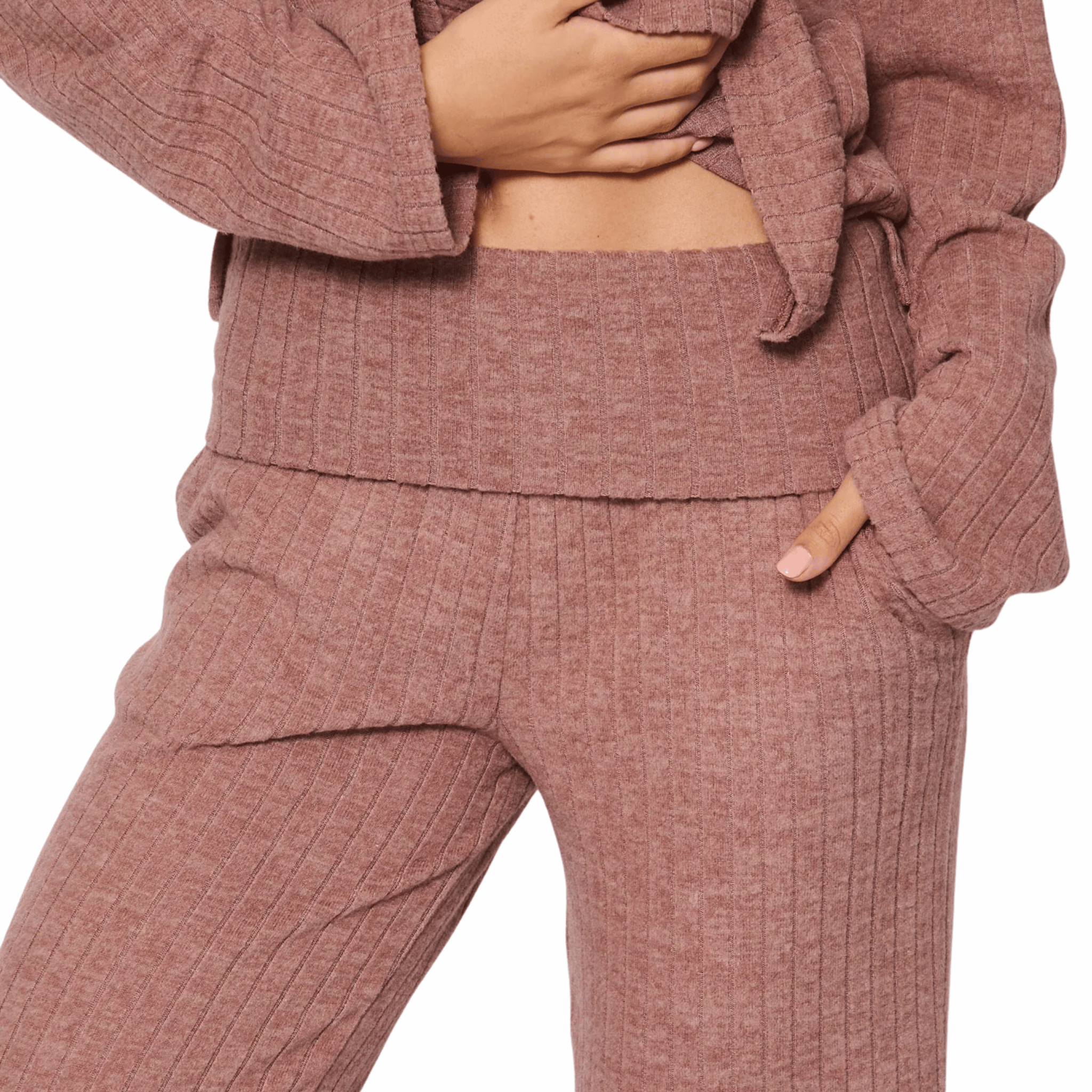 Womens Mocha Collared Top & Fold Over Pant Set
