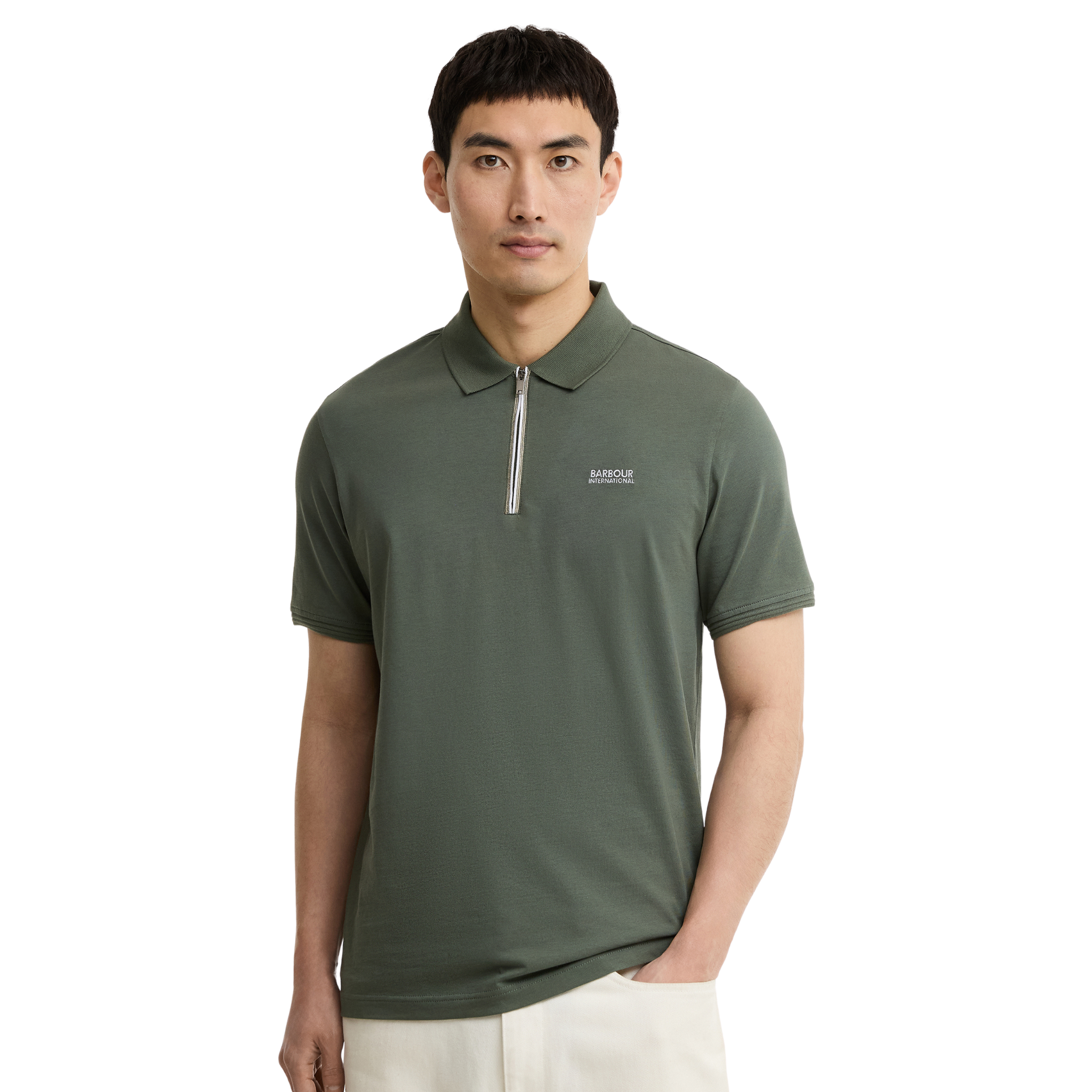 Mens Barbour International Thyme Ashmann Zip S/s Polo Shirt