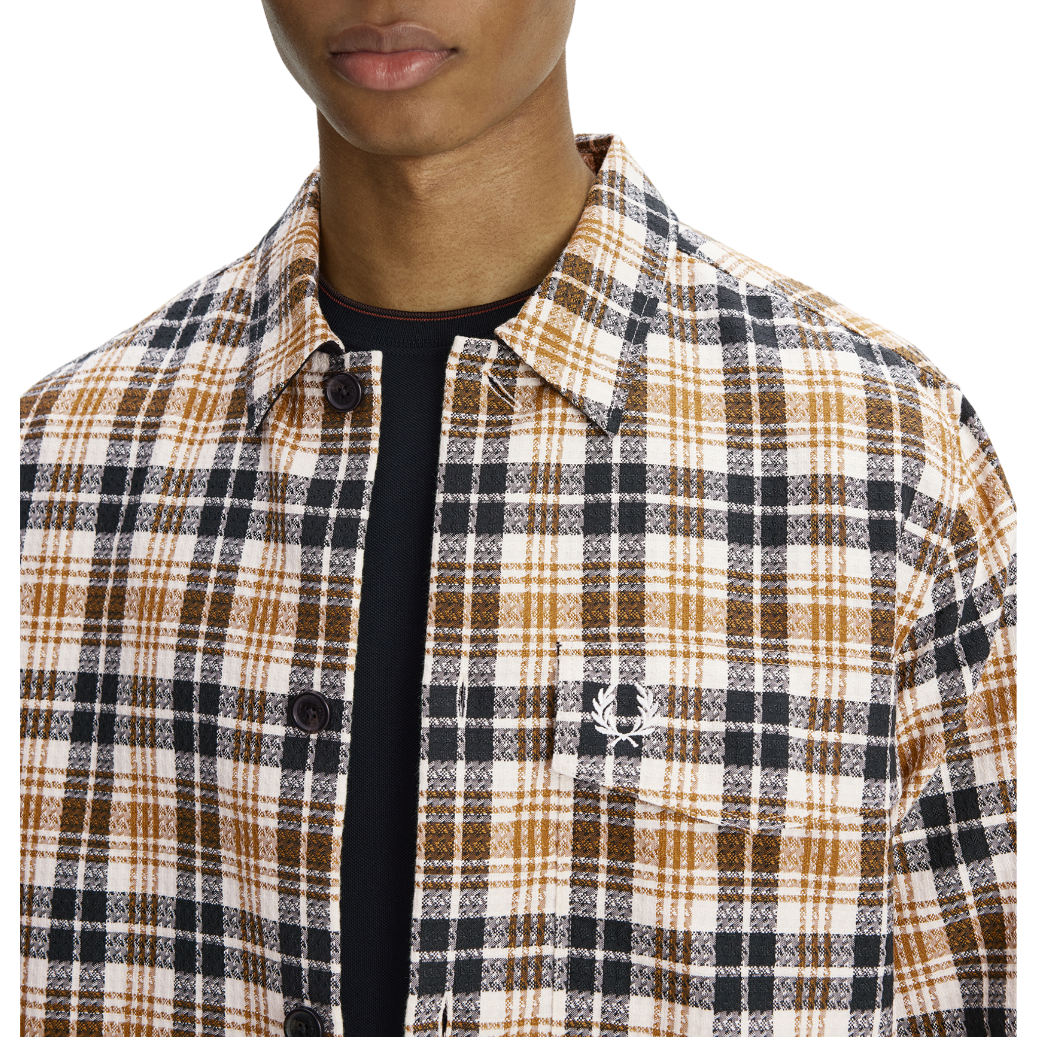 Mens Fred Perry Ecru Textured Check Overshirt