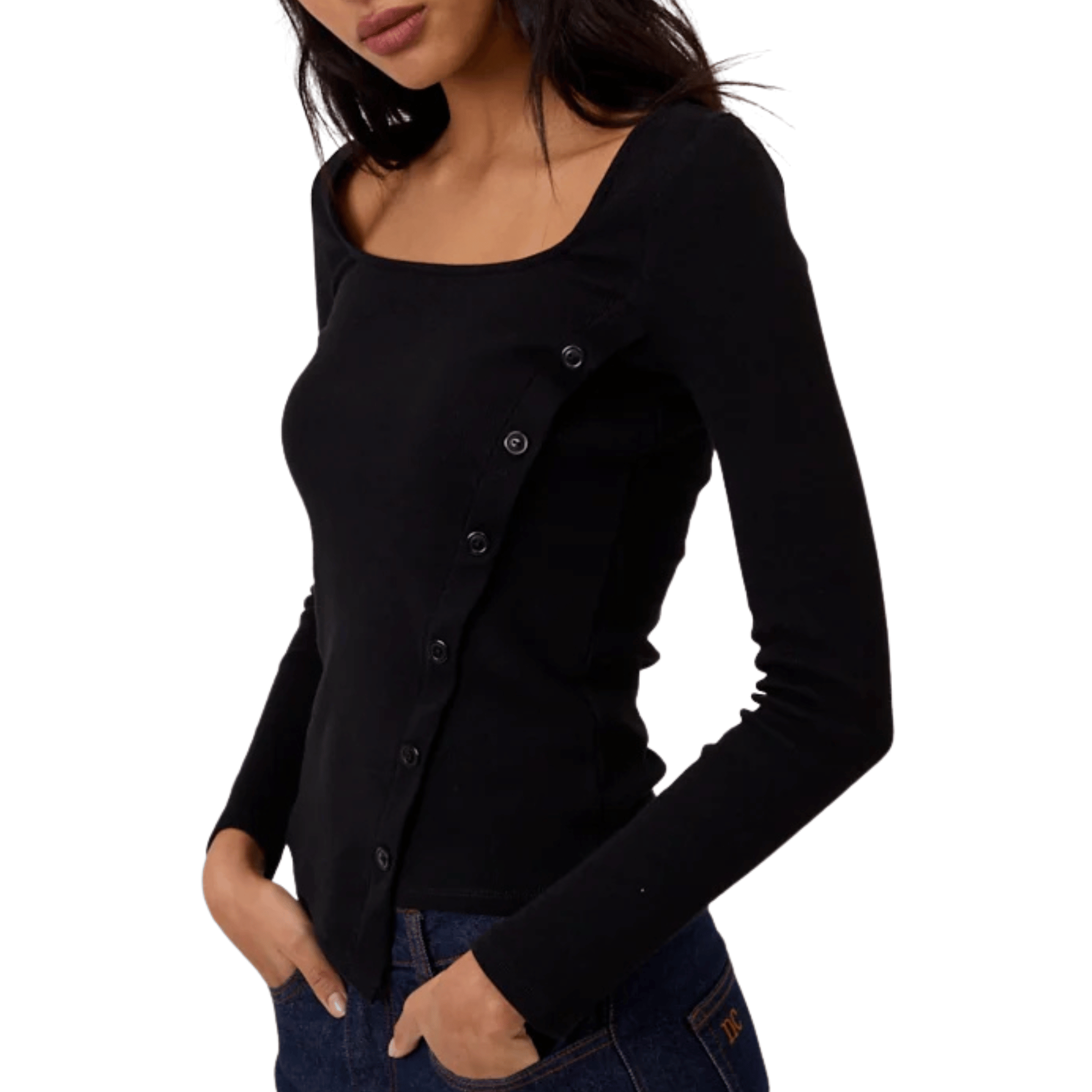 Womens Nobody's Child Black Square Neck Asymmetric Top