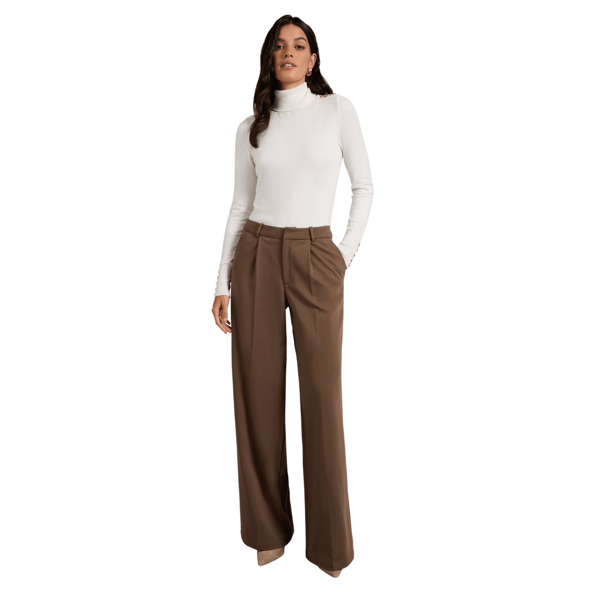 Womens Holland Cooper Mocha Pleated Wide Leg Trousers