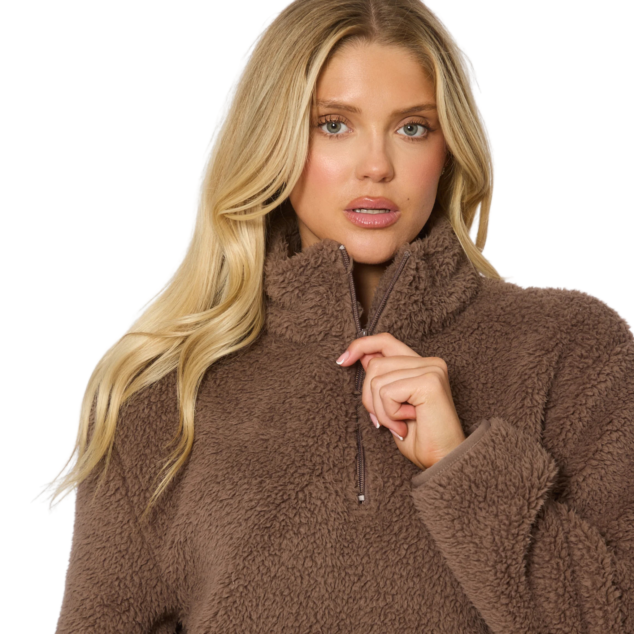 Womens Mocha Borg 1/4 Zip Jumper